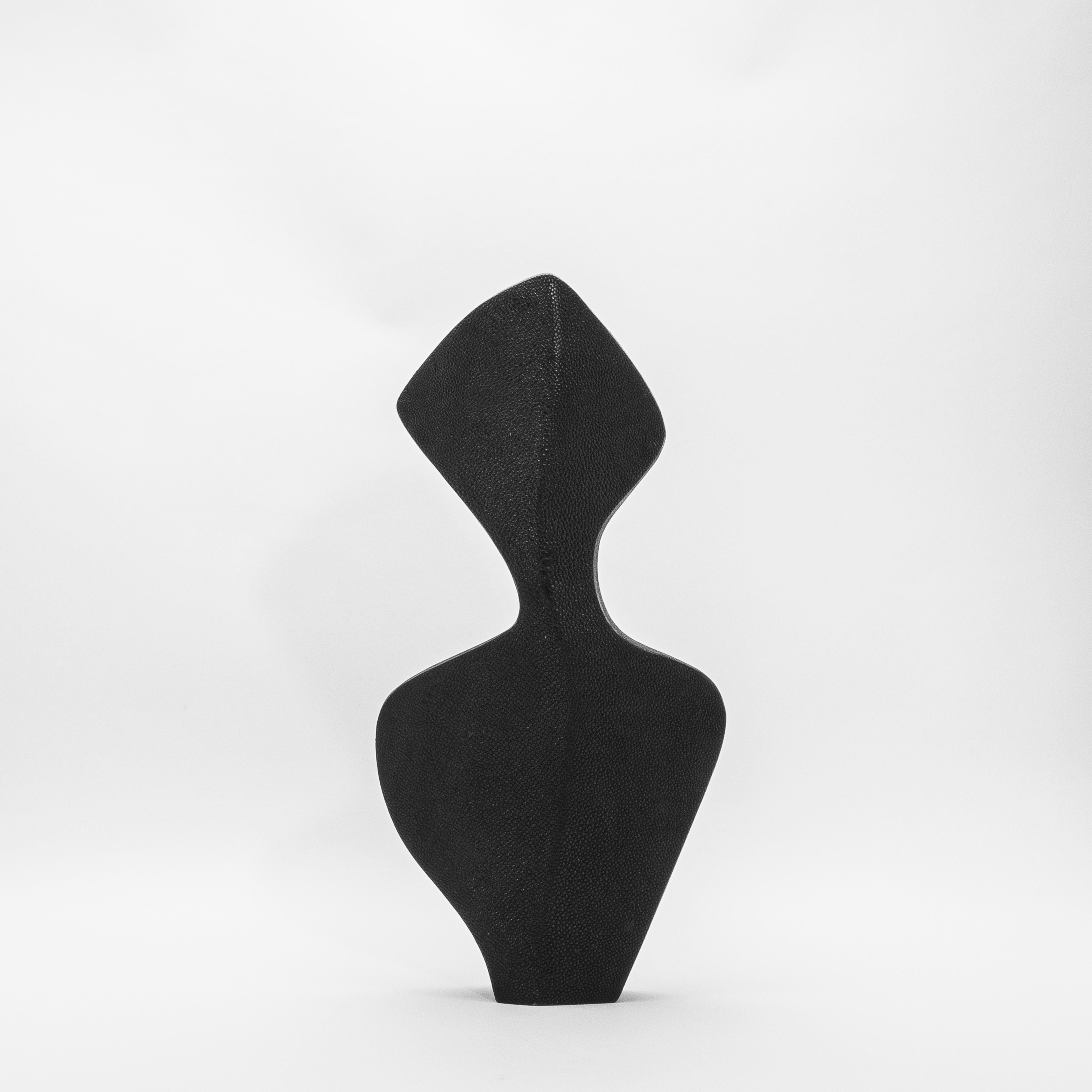 Hand-Crafted Modern Sculptural Vase in Black Shagreen by R&Y Augousti For Sale