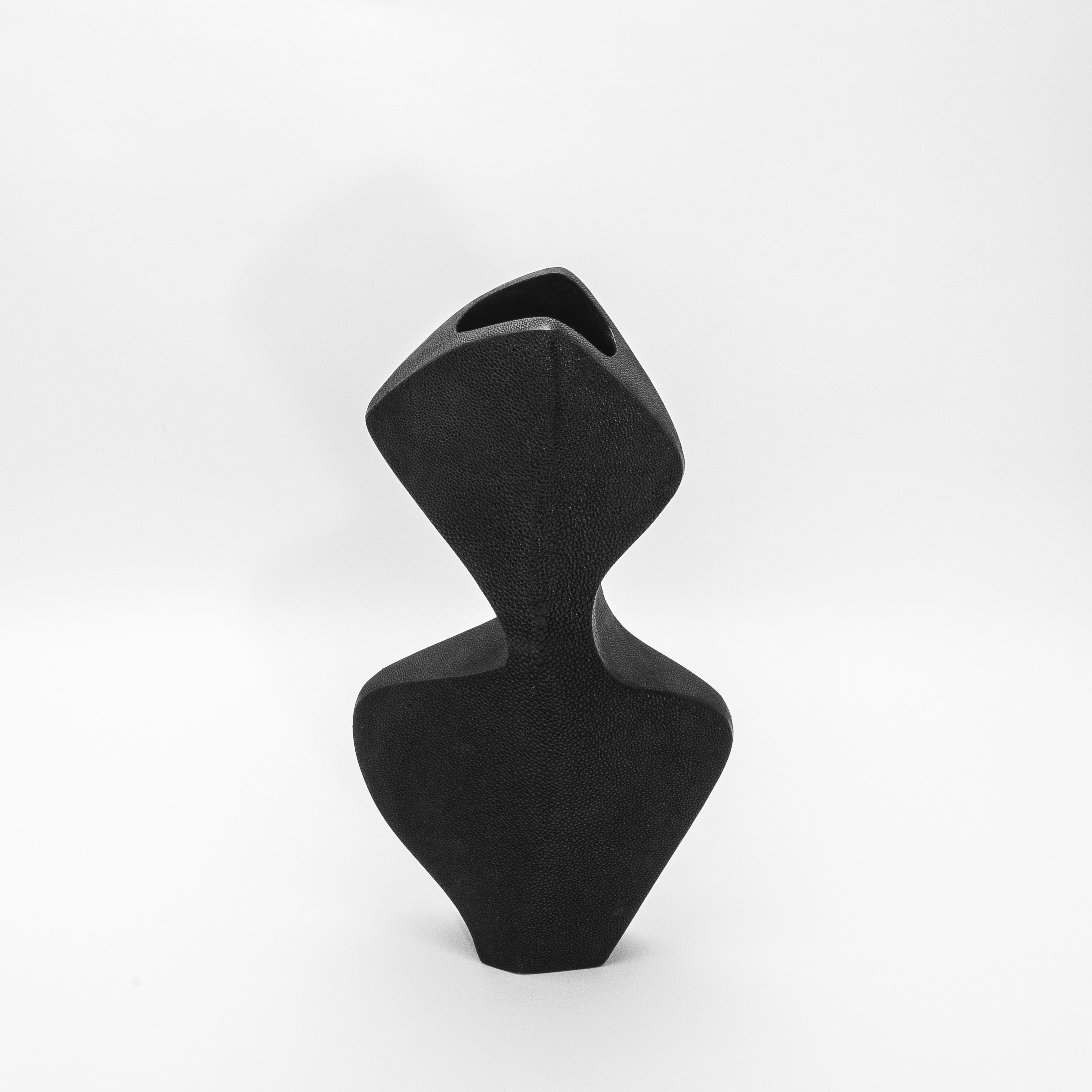 Contemporary Modern Sculptural Vase in Black Shagreen by R&Y Augousti For Sale