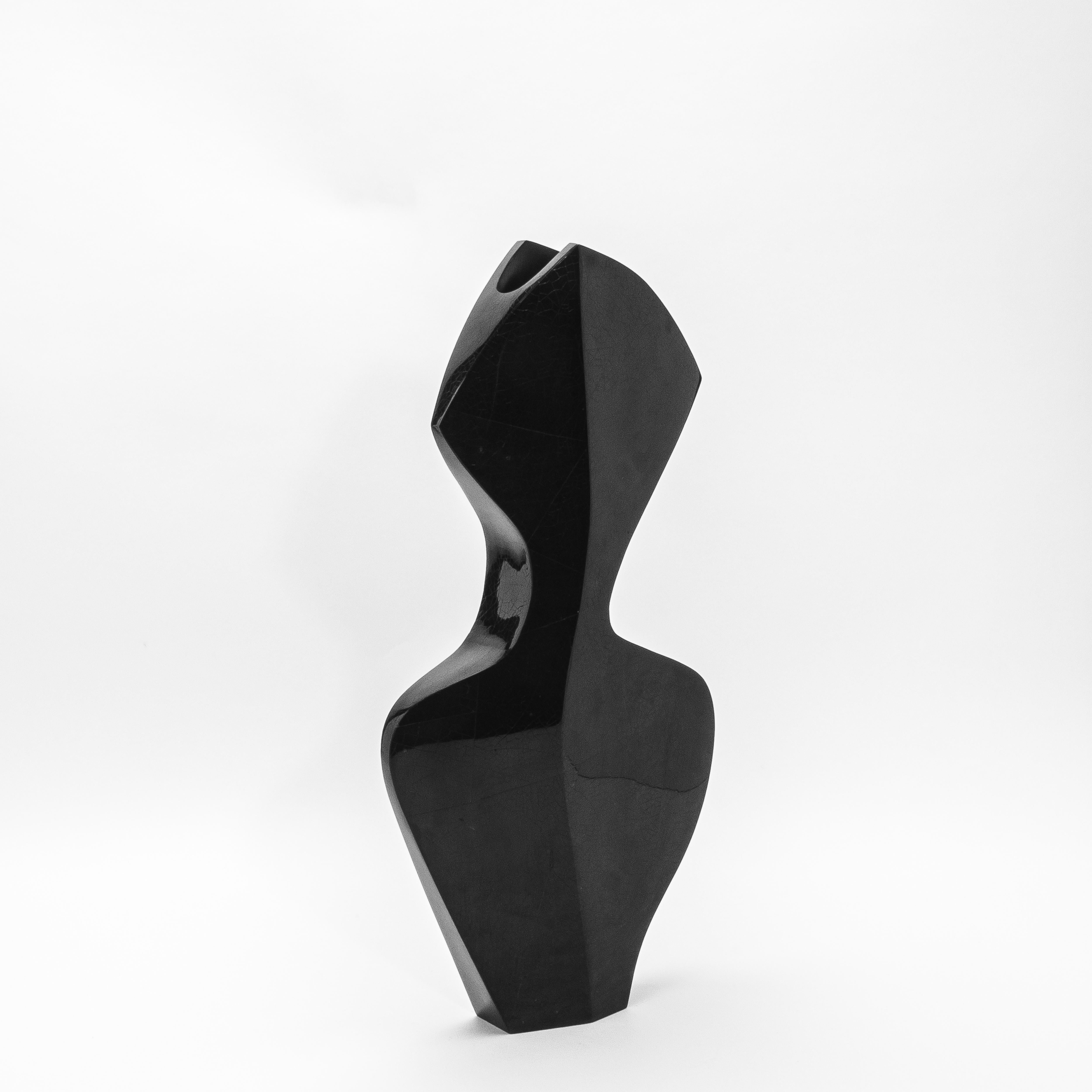 Il vaso La Dame di R&Y Augousti è una straordinaria scultura moderna, meticolosamente realizzata a mano in conchiglia nera. La sua silhouette è una rappresentazione artistica di un'eleganza fluida, che fonde linee geometriche nette con curve