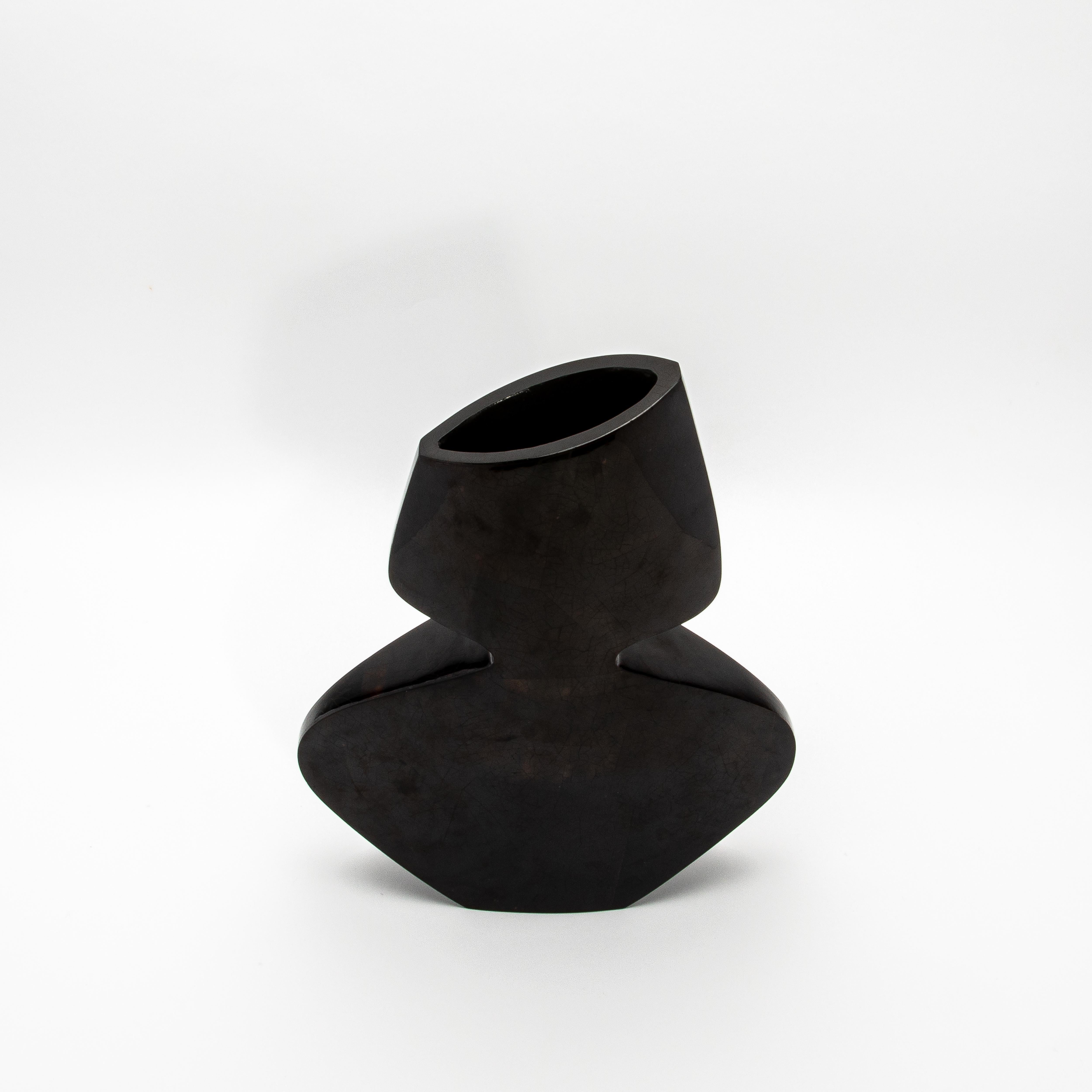 Shagreen Stingray Modern Sculptural Vase in Black Shell by R&Y Augousti For Sale