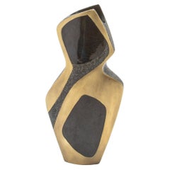 Modern Sculptural Vase in Shagreen with Black Shell and Brass Details by R&Y Aug