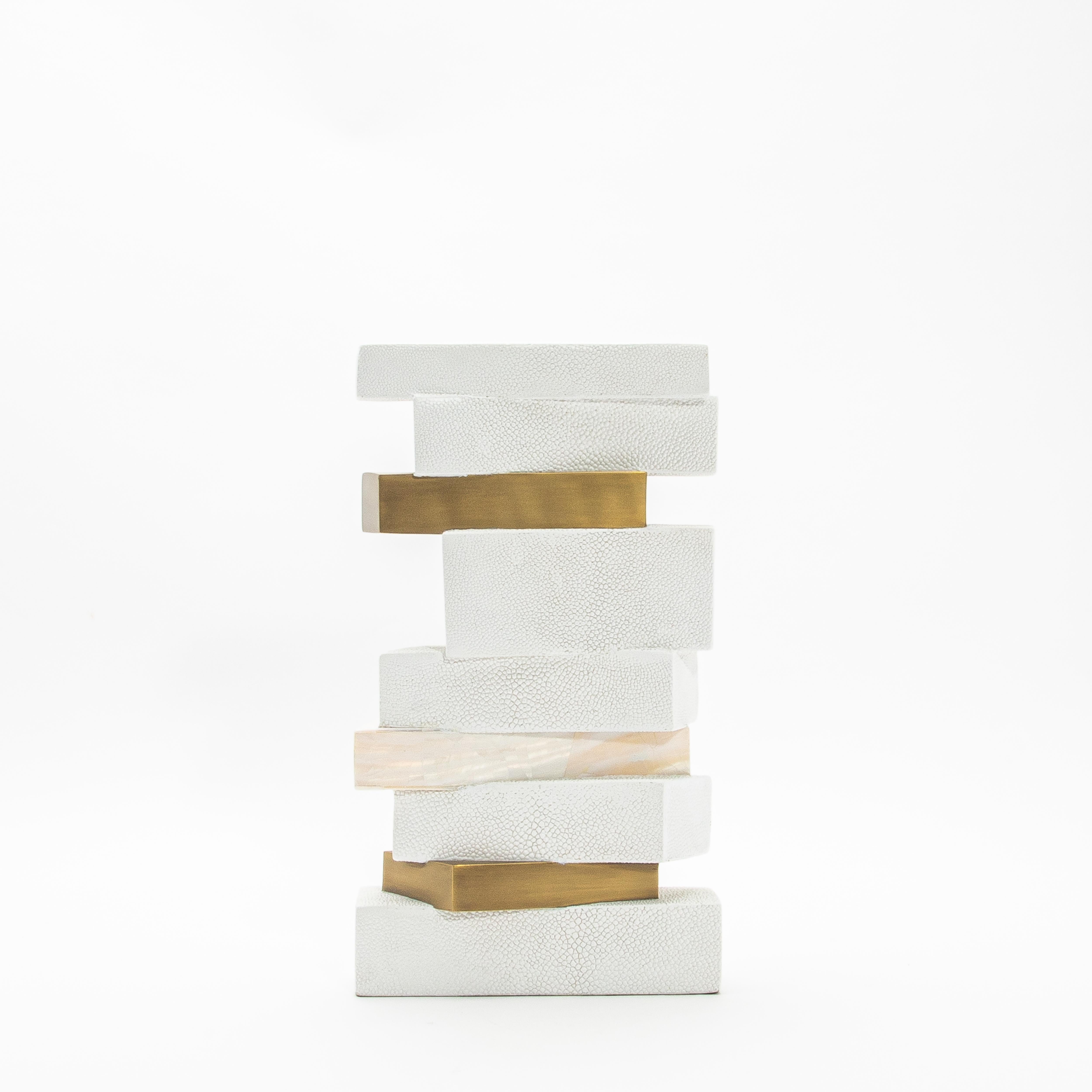 Hand-Crafted Modern Sculptural Vase in Shagreen with Shell and Brass Details by KIFU Paris For Sale