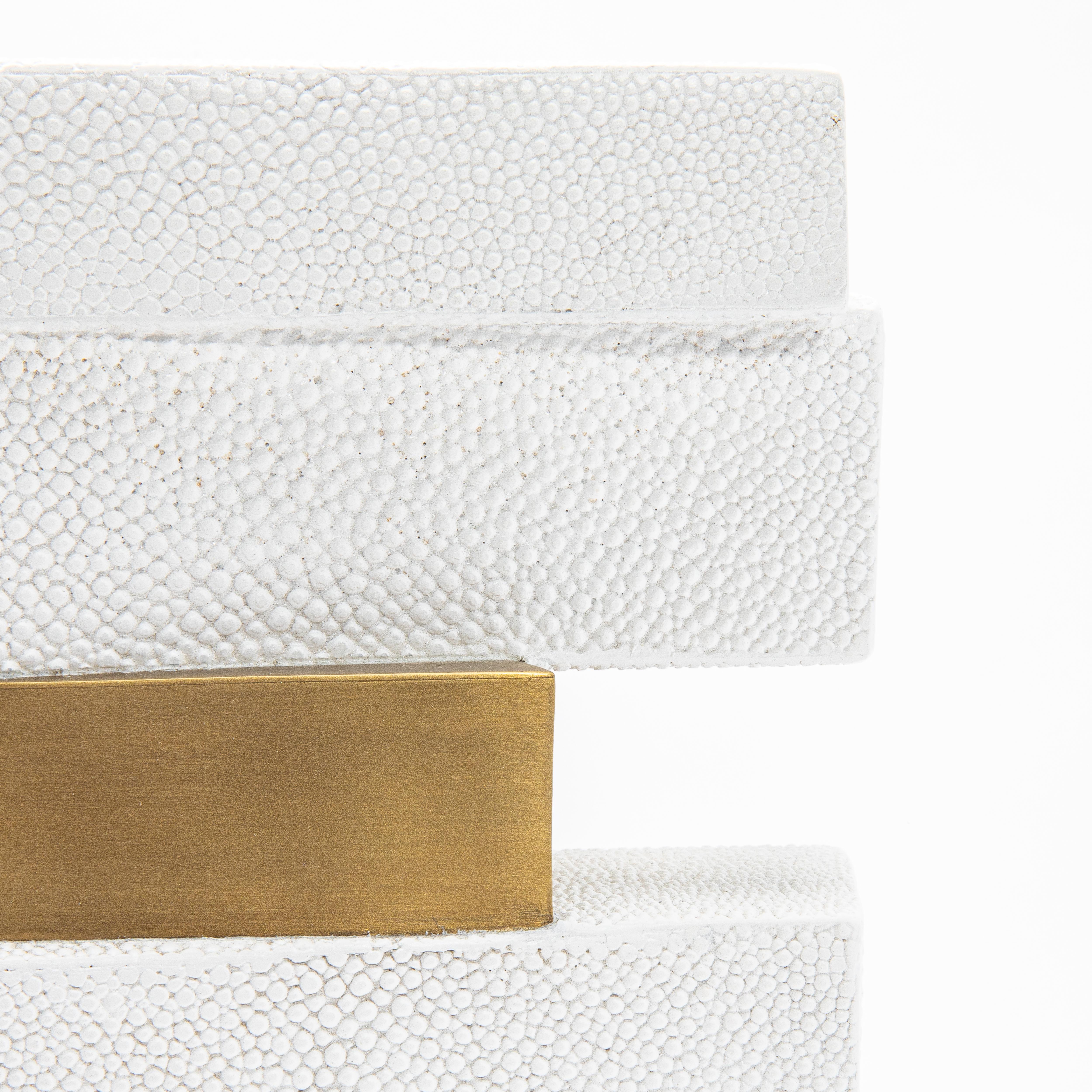 Modern Sculptural Vase in Shagreen with Shell and Brass Details by KIFU Paris In New Condition For Sale In West Hollywood, CA