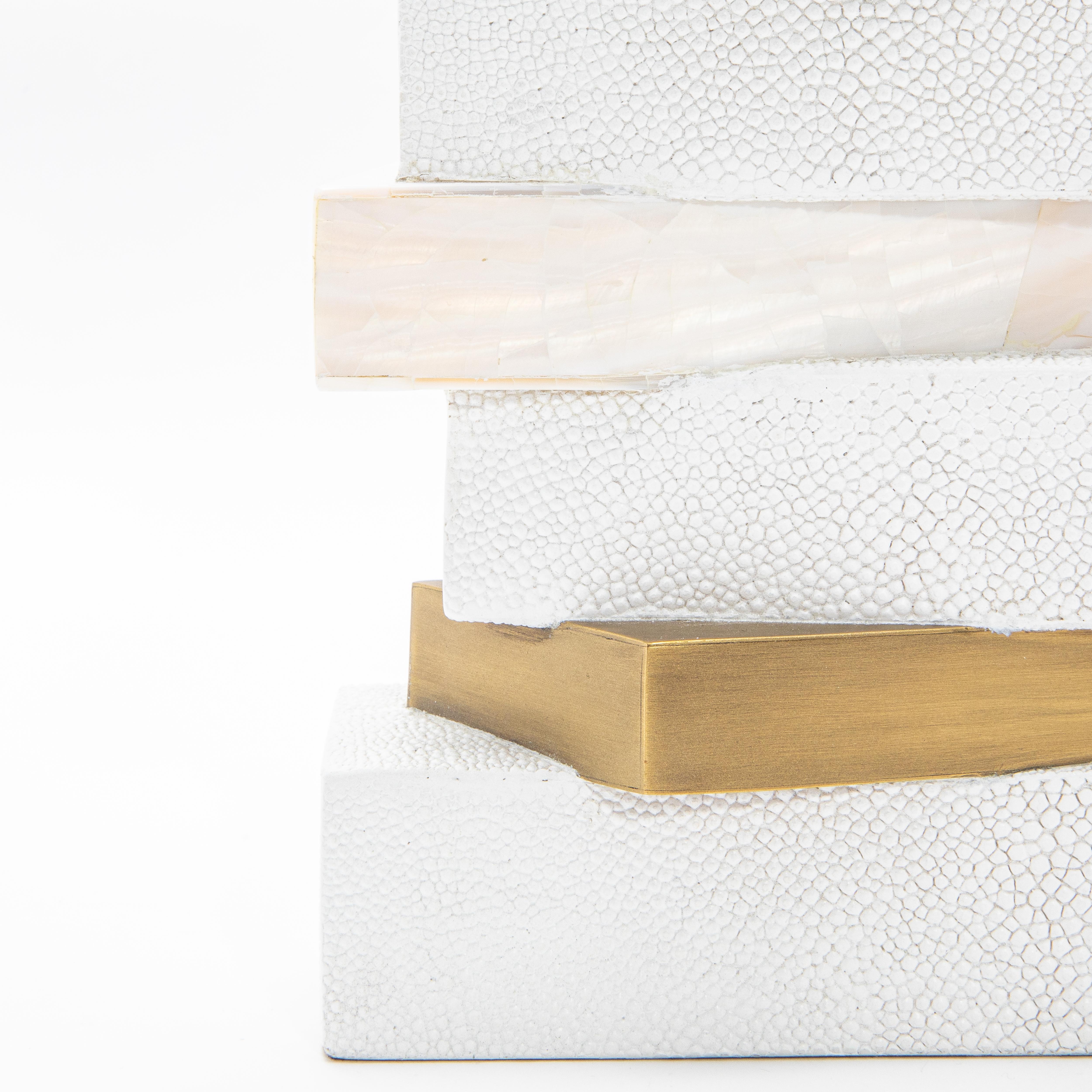 Contemporary Modern Sculptural Vase in Shagreen with Shell and Brass Details by KIFU Paris For Sale