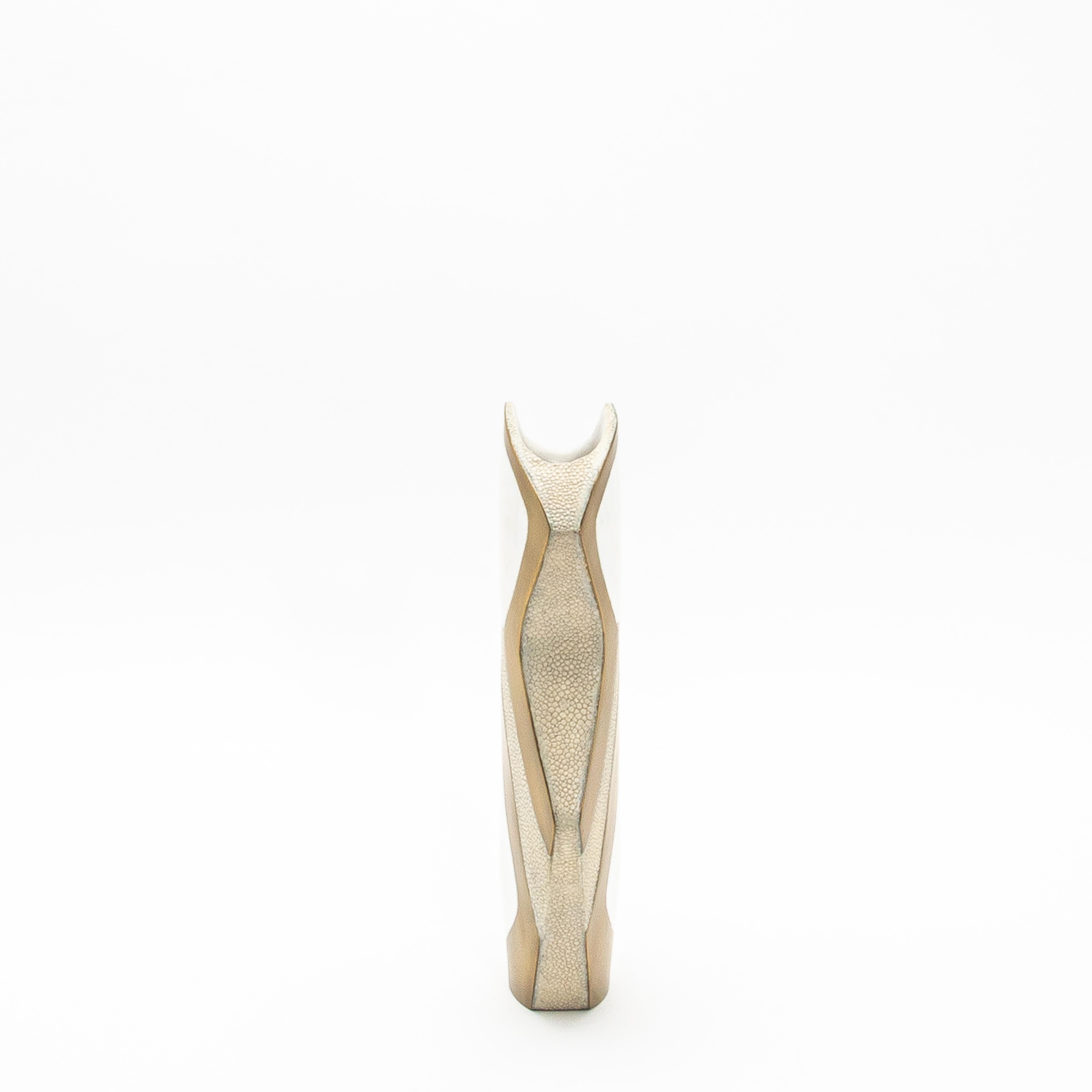 Art Deco Modern Sculptural Vase in Shagreen with Shell and Brass Details by R&Y Augousti For Sale