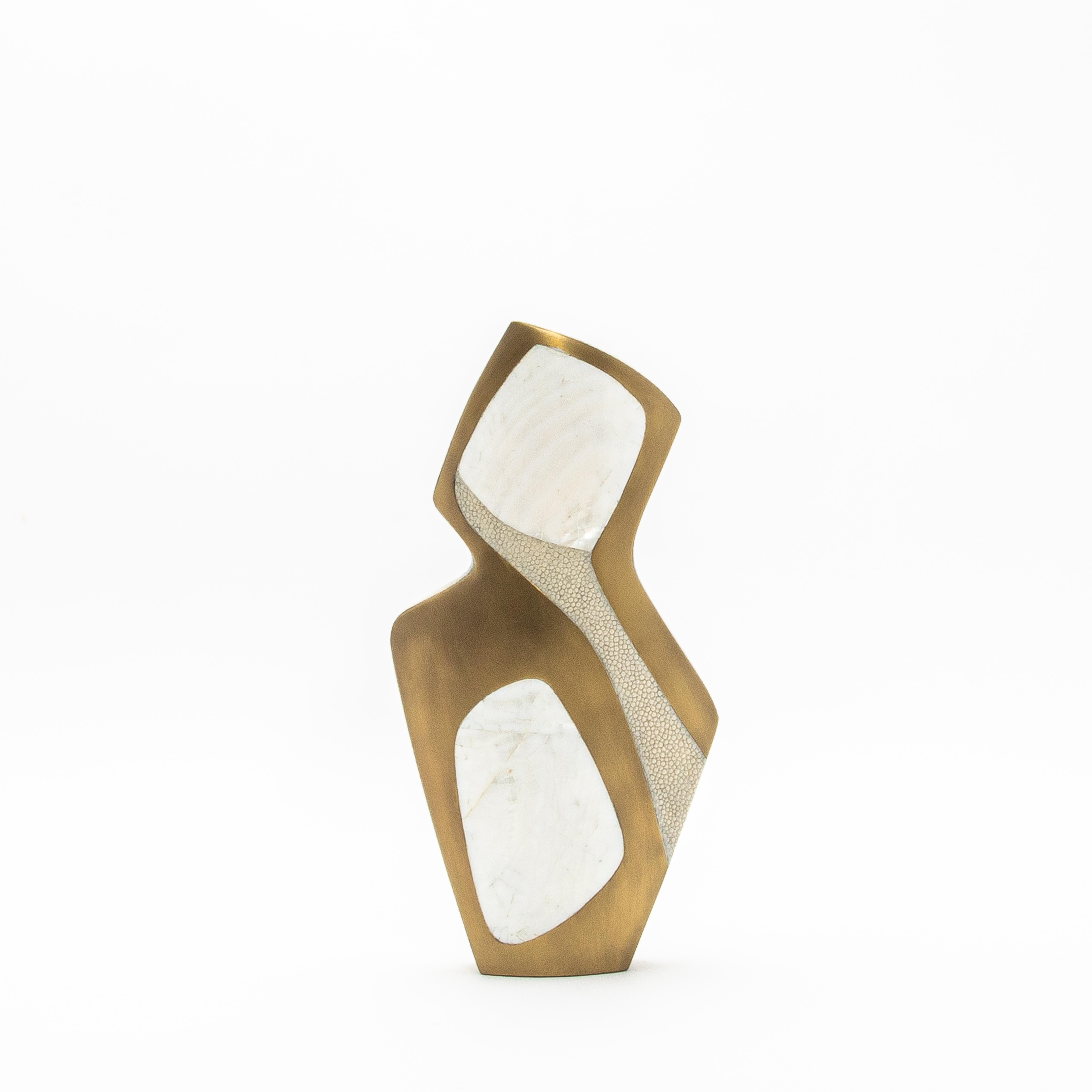 Hand-Crafted Modern Sculptural Vase in Shagreen with Shell and Brass Details by R&Y Augousti For Sale