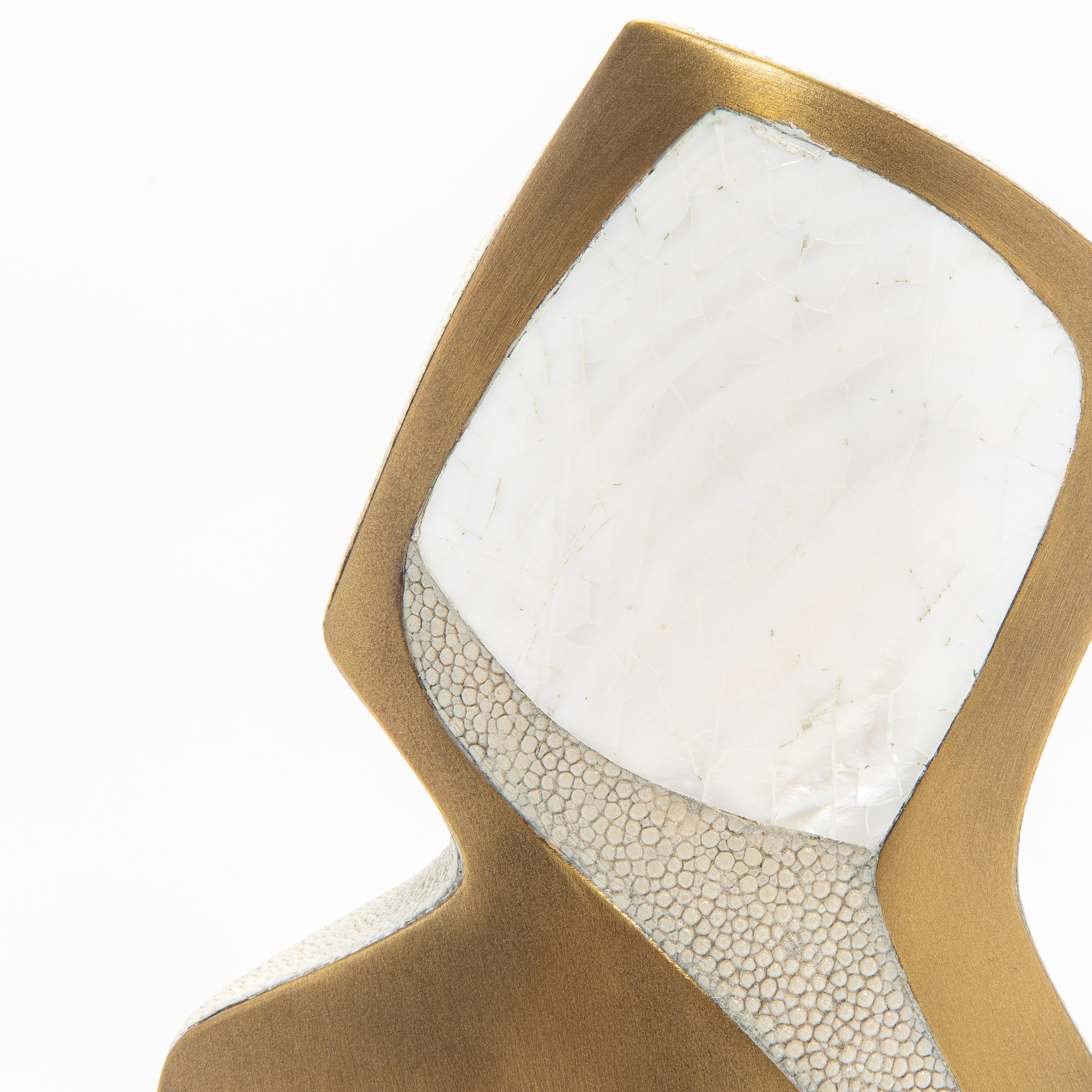Modern Sculptural Vase in Shagreen with Shell and Brass Details by R&Y Augousti In New Condition For Sale In West Hollywood, CA