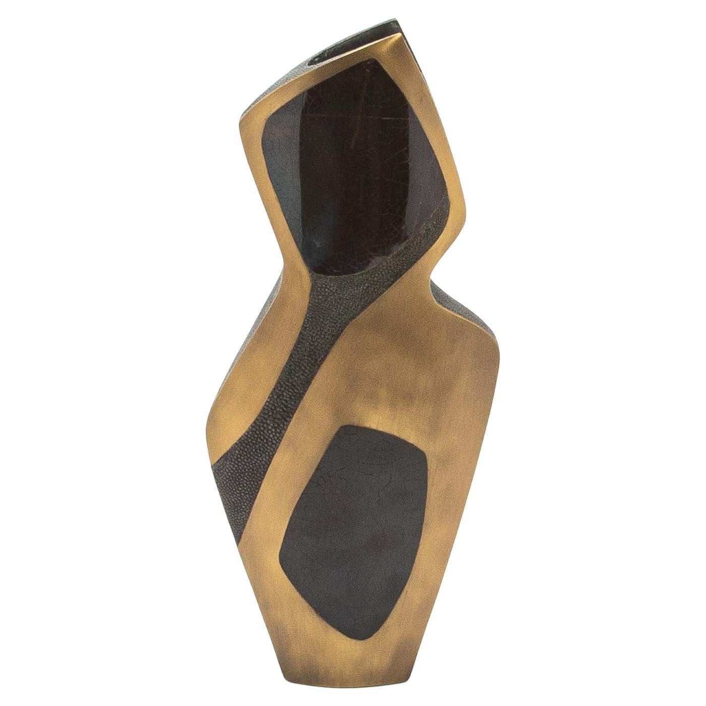 Shell Ha Modern Sculptural Vase in Shagreen with Shell and Brass Details by R&Y ...