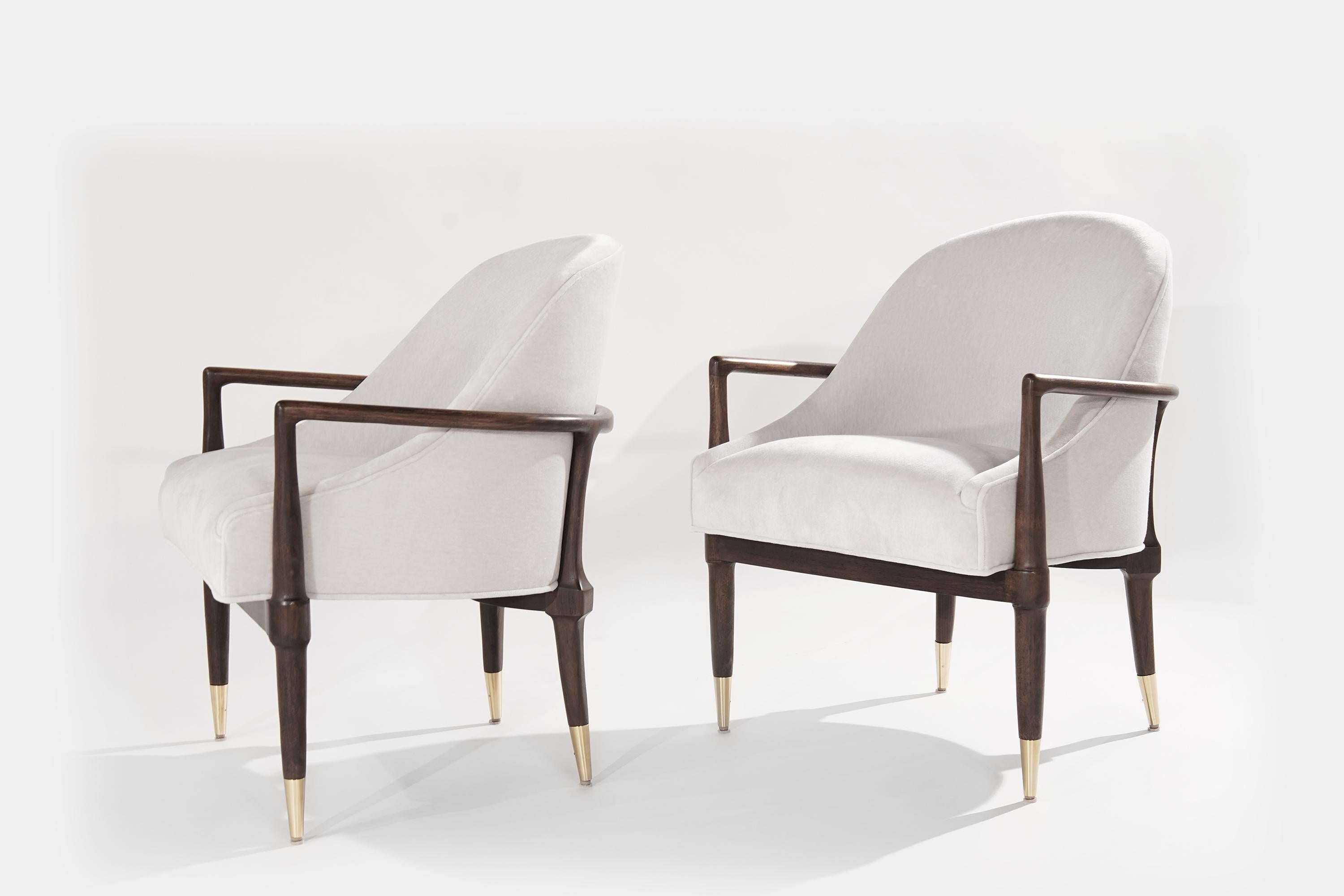 American Modern Sculptural Walnut Lounge Chairs, circa 1950s