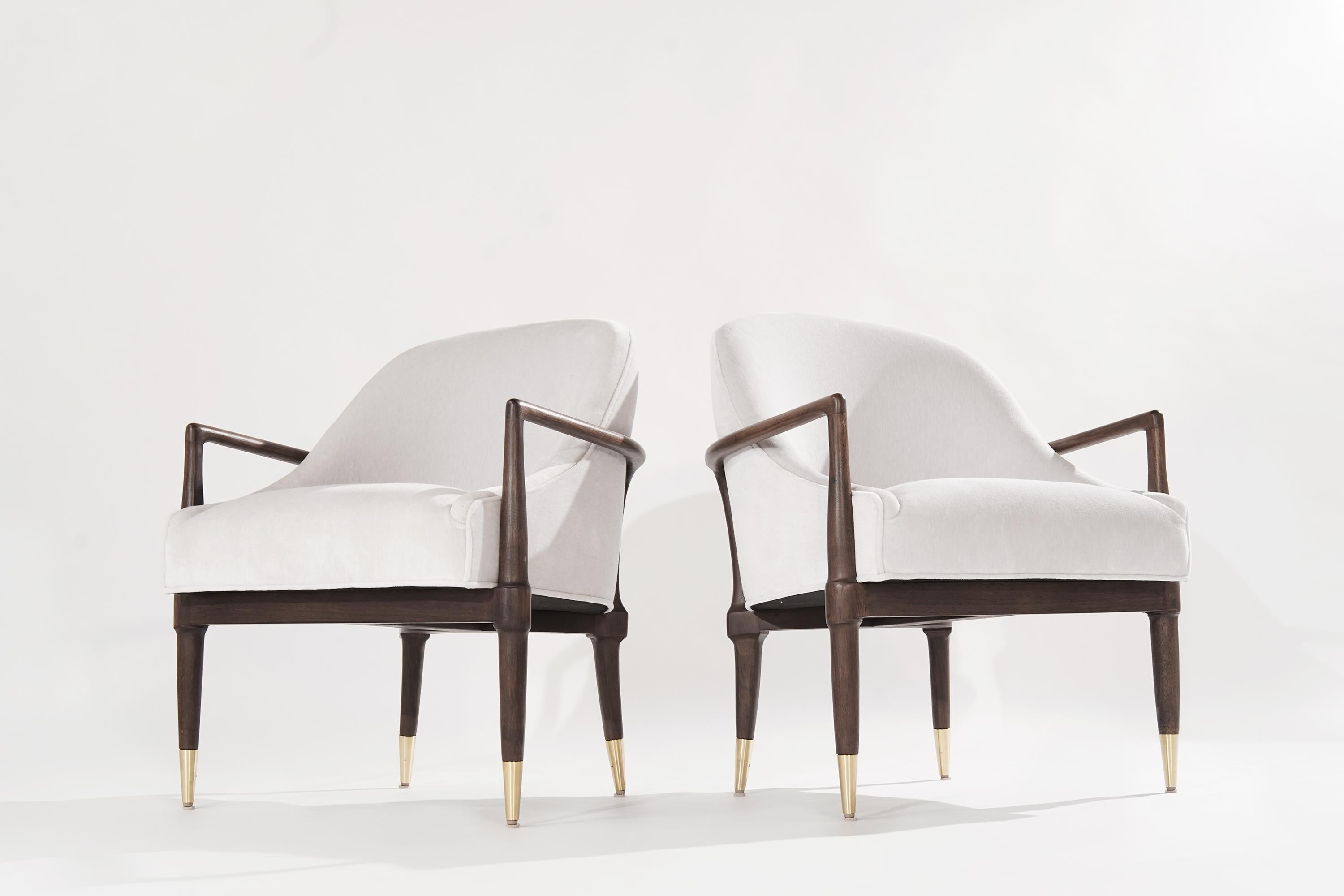 Modern Sculptural Walnut Lounge Chairs, circa 1950s In Excellent Condition In Westport, CT