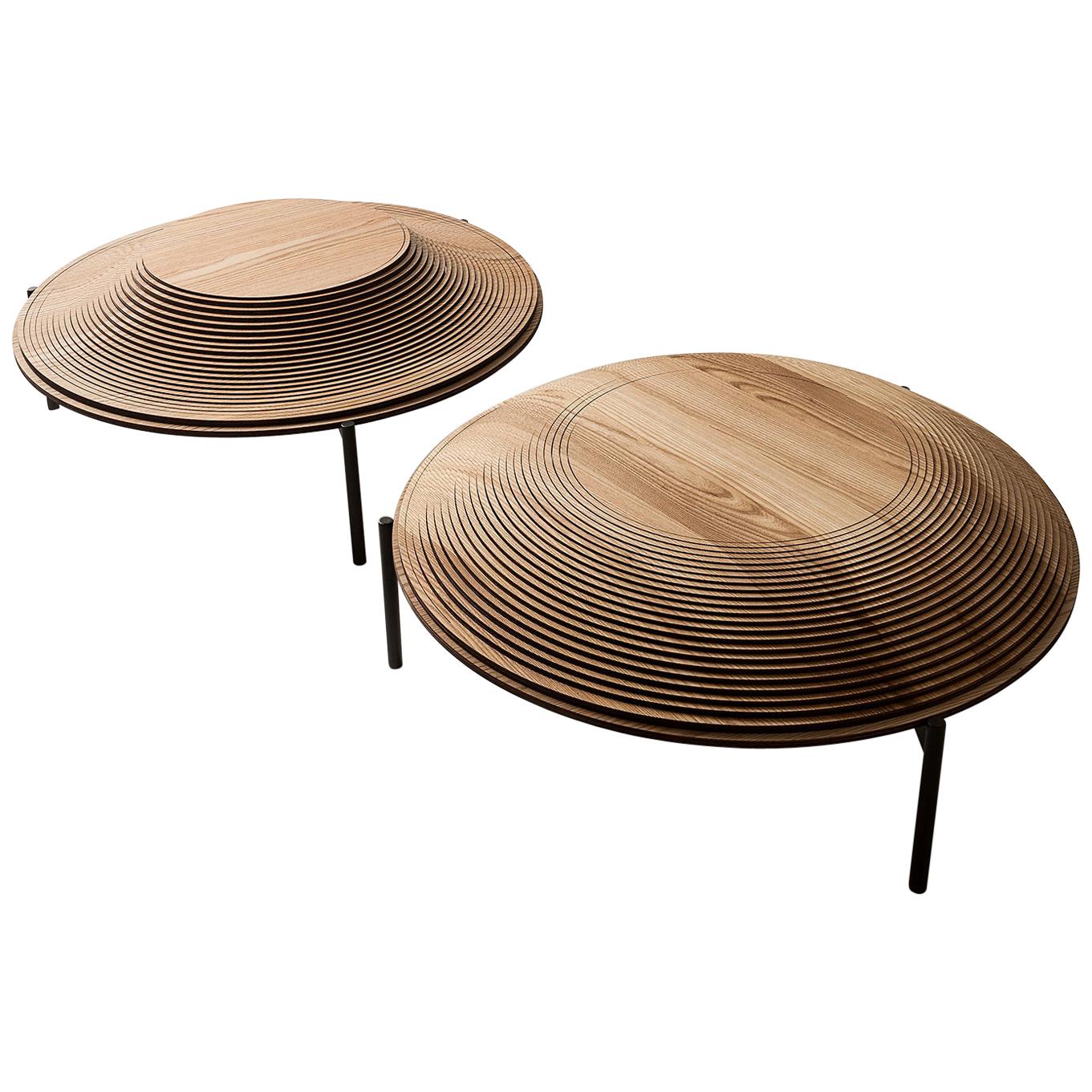 Modern Sculptural Wood Coffee Table "Dome 2 and 3" by Sebastiano Bottos, Italy For Sale