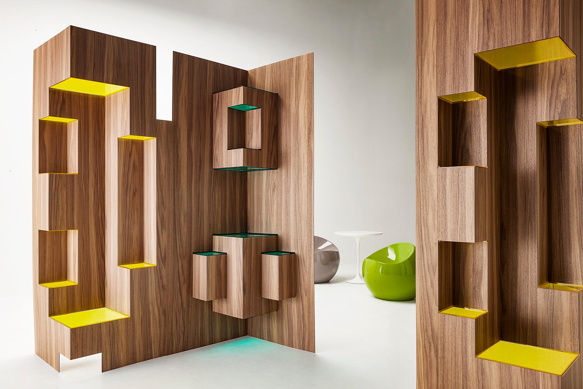 Woodwork Modern Sculptural Wood Room Divider 