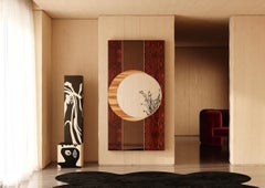 Modern Sculptural Wood Totem Geometric Shape Black & White Tribal Marquetry