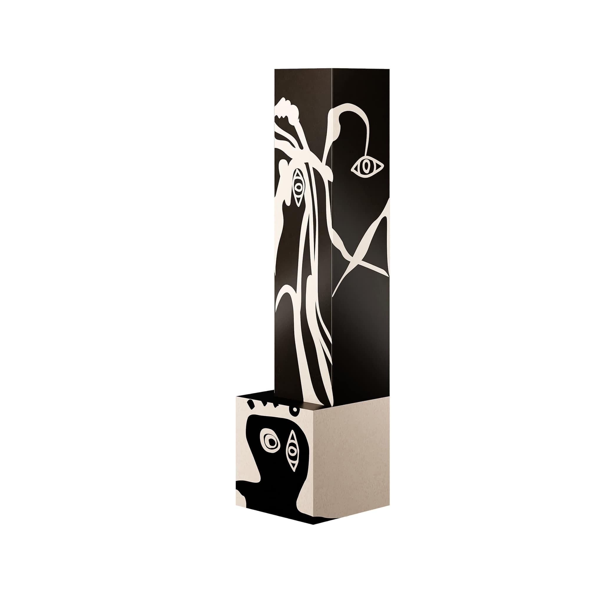 Tótem Escultórico Moderno de Madera Forma Geométrica Marquetería Tribal en Blanco y Negro Carpintería en venta