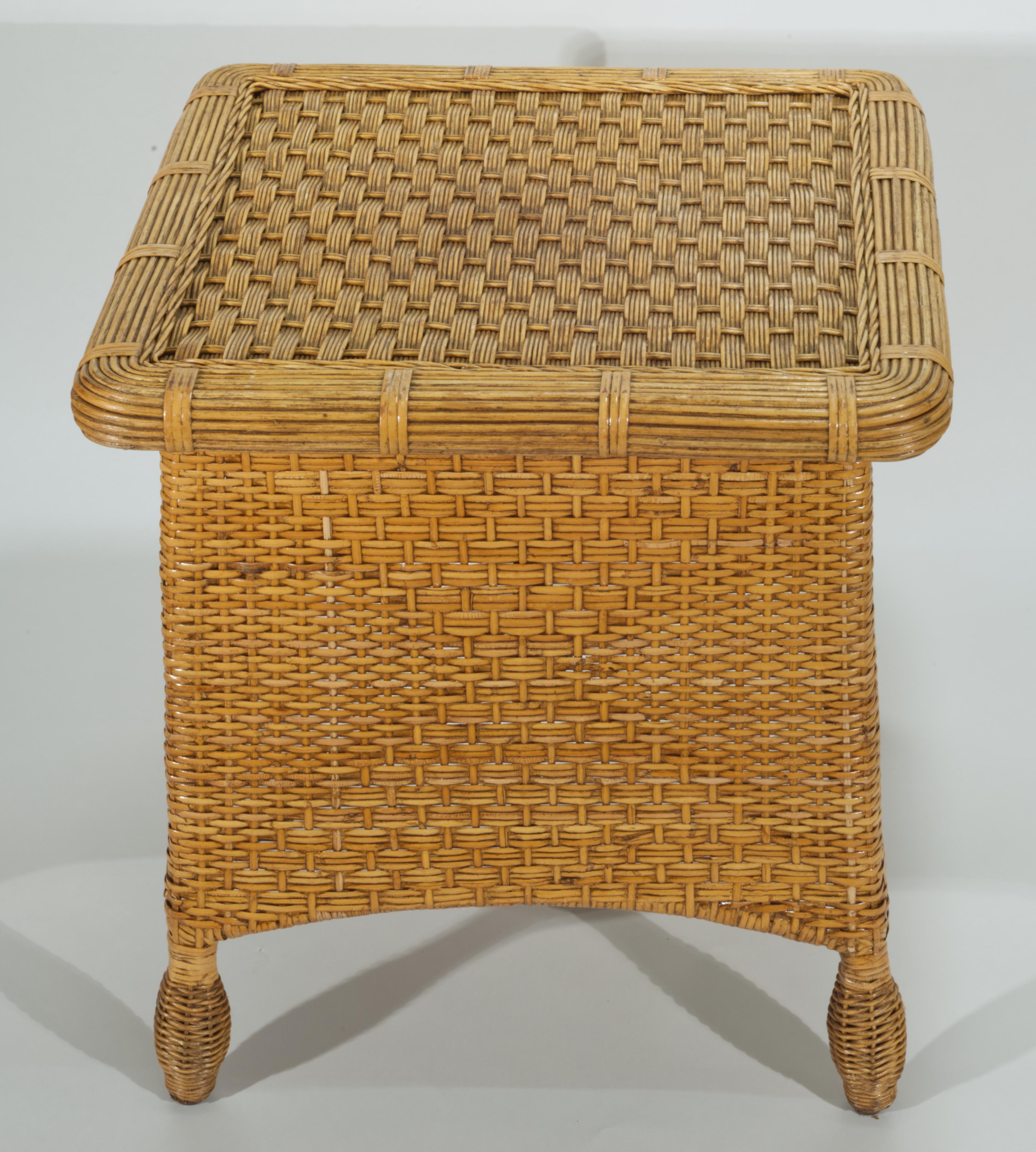 Hand-Woven Modern Sculptural Woven Wicker Rattan Coffee Side Table For Sale