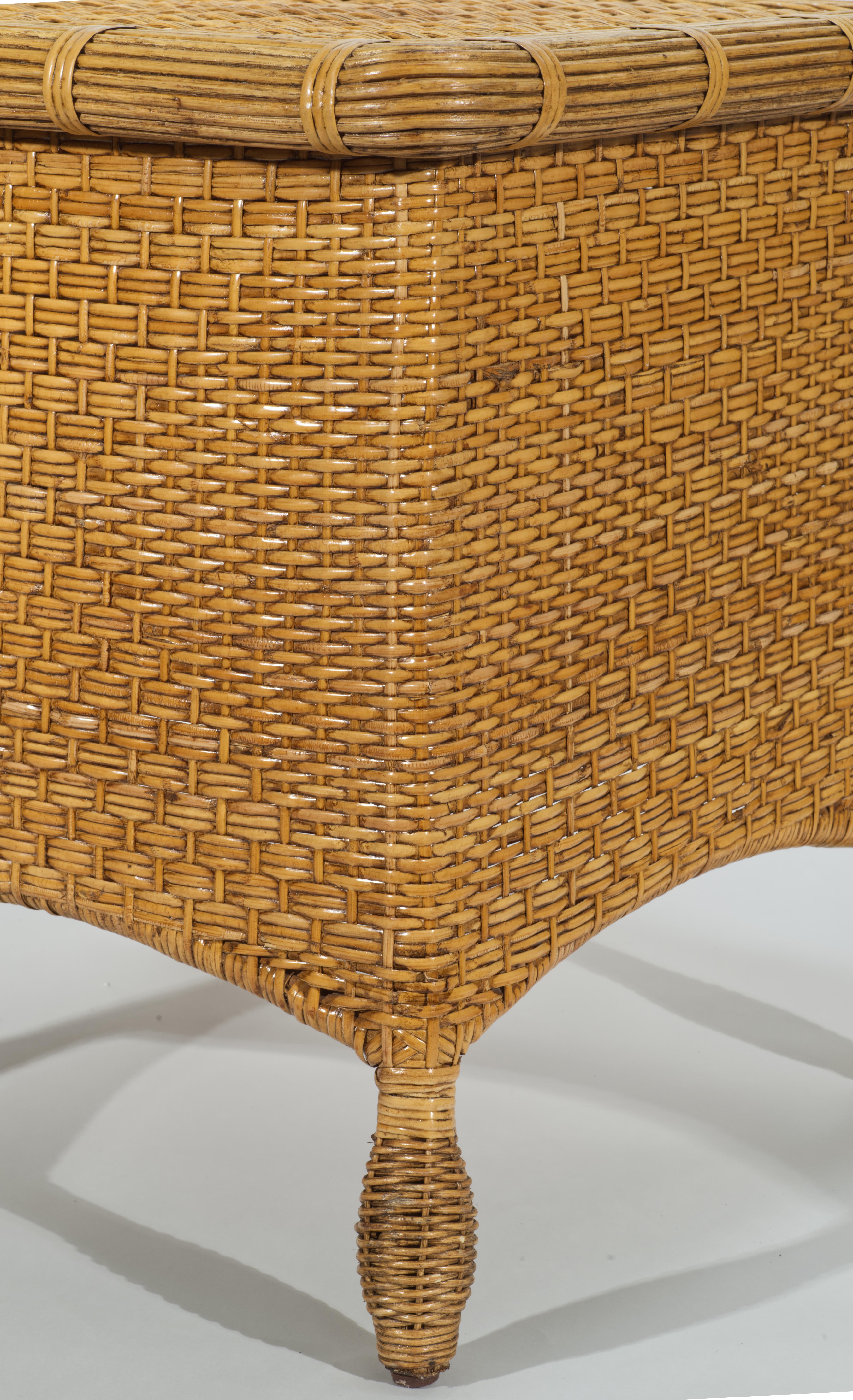 Wood Modern Sculptural Woven Wicker Rattan Coffee Side Table For Sale