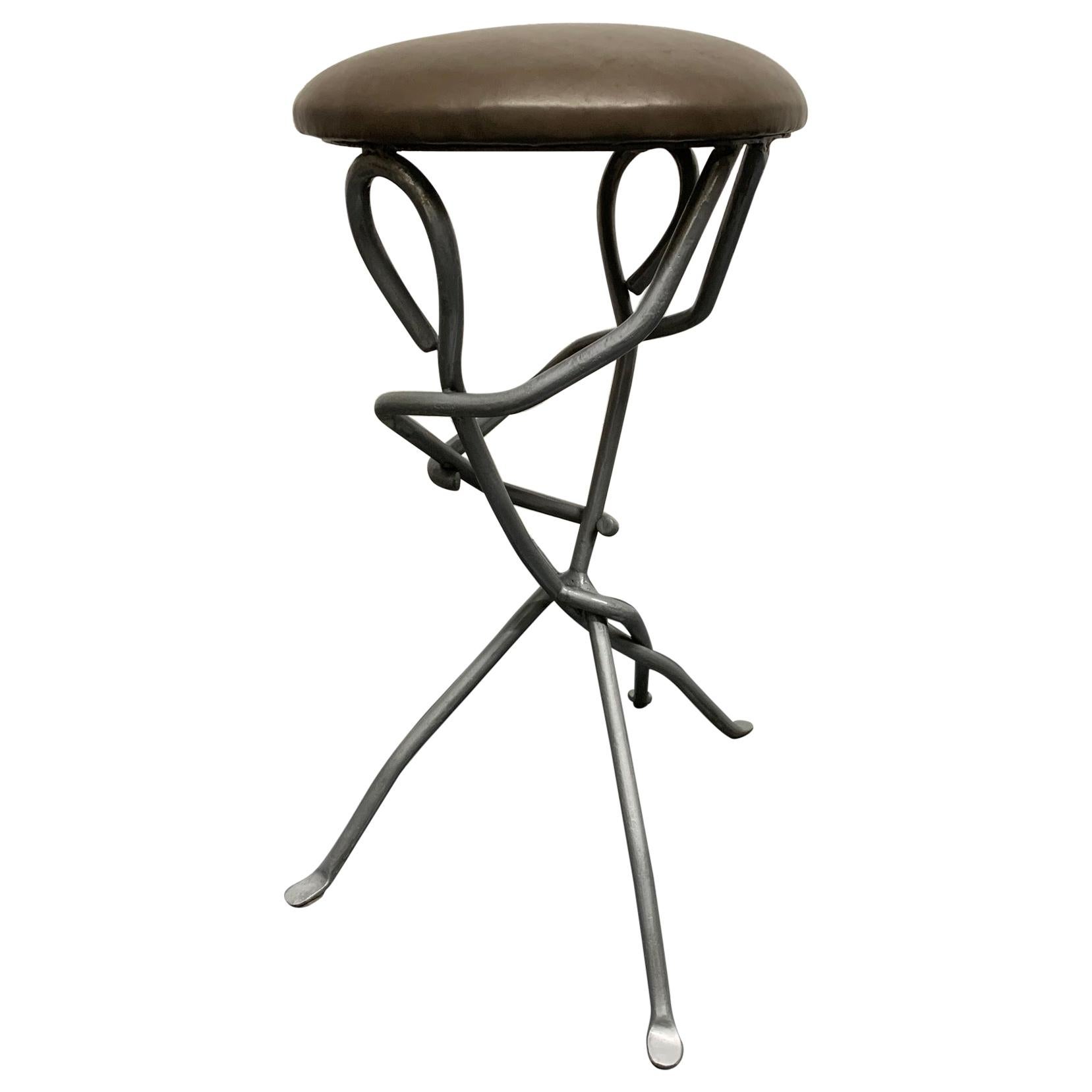 Modern Sculptural Wrought Iron Stool For Sale