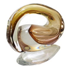 Modern Sculpture by Alfred Collard Val Saint Lambert Studio Glass, Signed Unica