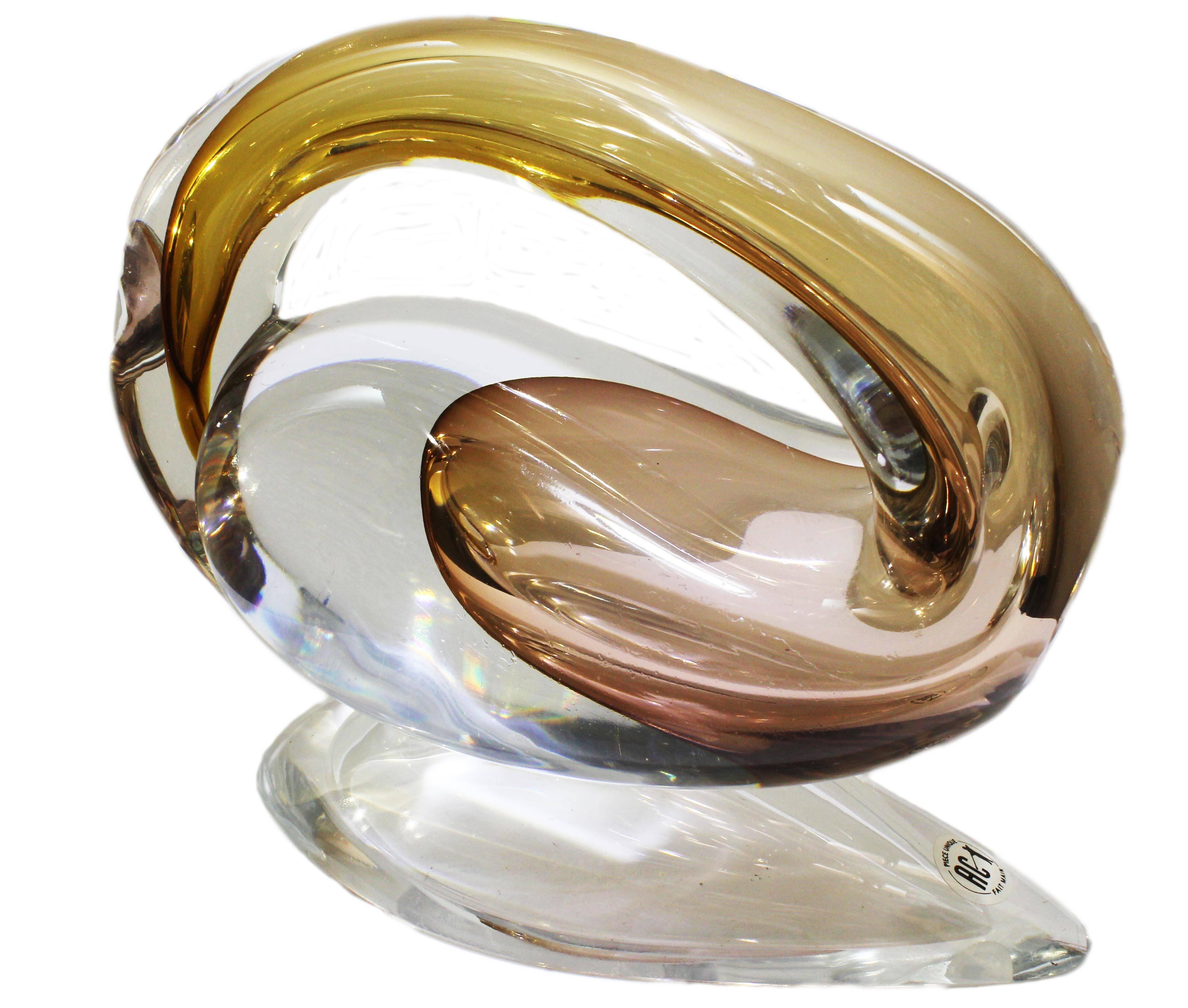 Art Deco Modern Sculpture by Alfred Collard Val Saint Lambert Studio Glass, Signed Unica