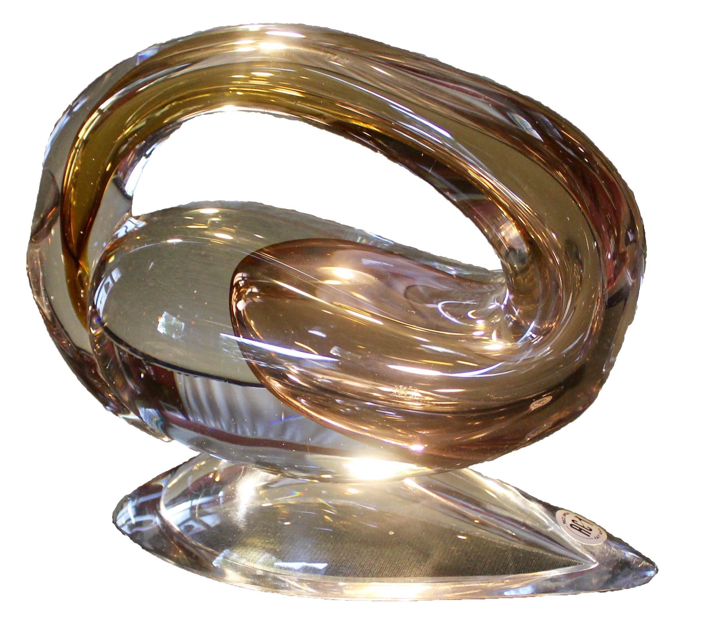 Belgian Modern Sculpture by Alfred Collard Val Saint Lambert Studio Glass, Signed Unica