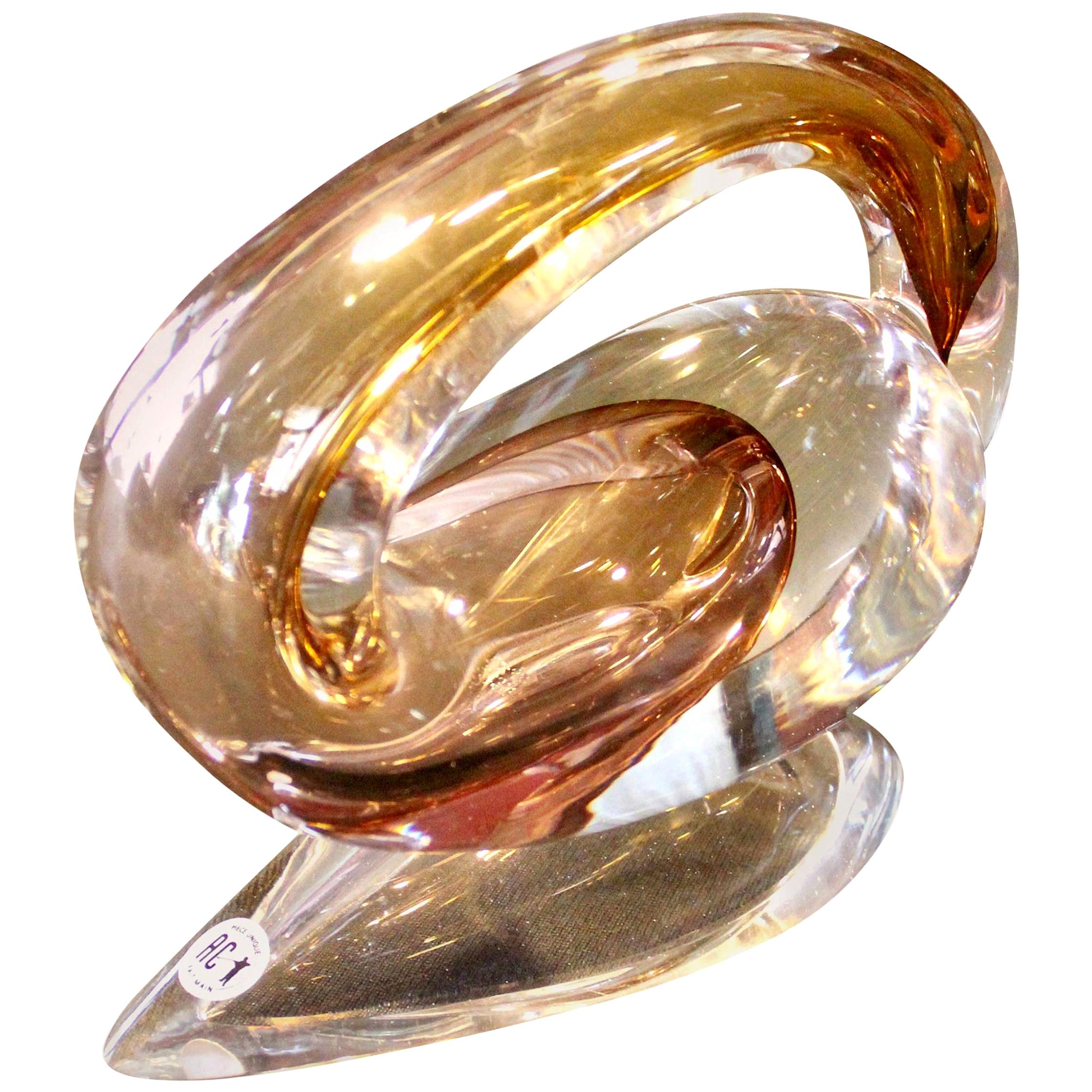 Modern Sculpture by Alfred Collard Val Saint Lambert Studio Glass, Signed Unica