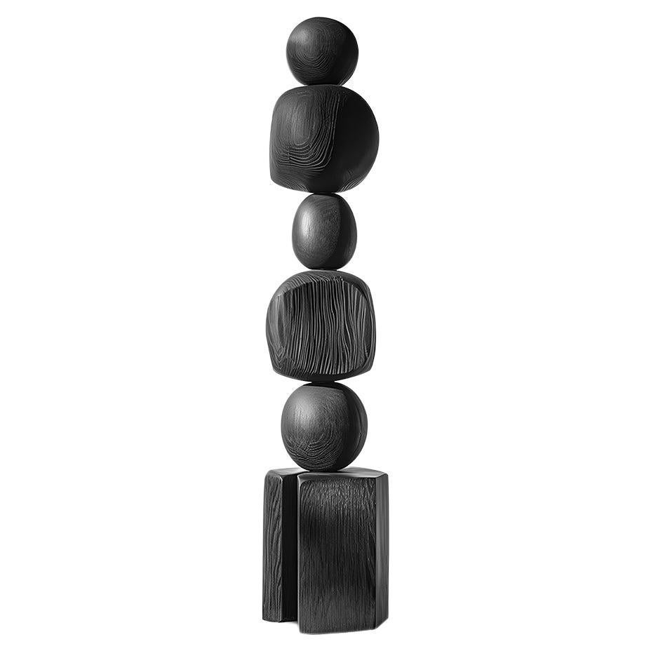 Modern Sculpture in Dark Art, Black Solid Wood by Escalona, Still Stand No94 For Sale