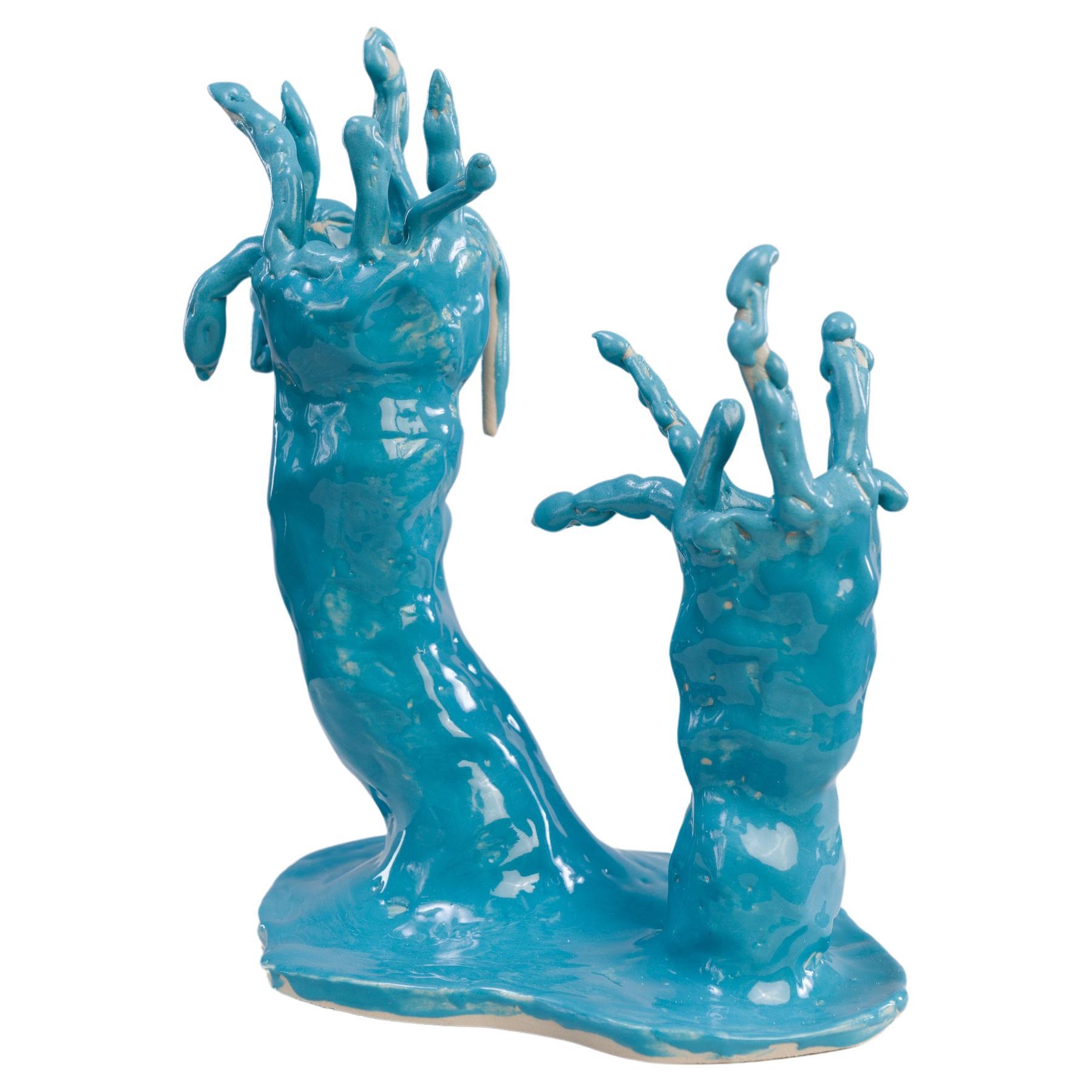 Turquoise Starghorn: Modern Sculpture by Emily Orta Handmade Stoneware Organic  For Sale