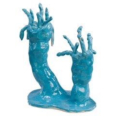 Turquoise Starghorn: Modern Sculpture by Emily Orta Handmade Stoneware Organic 