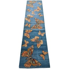 Modern Seascape Collection with a Butterflies, Made in India, Wool, Runner, 2-7x