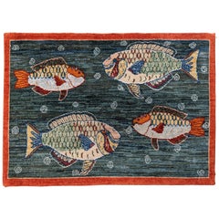 Modern Seascape Collection with Several Fish, Made in India, Wool, Scatter Size