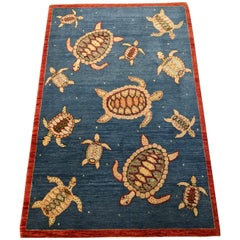 Modern Seascape Collection with Turtles, Made in India, Scatter Size, 4-1x6-2