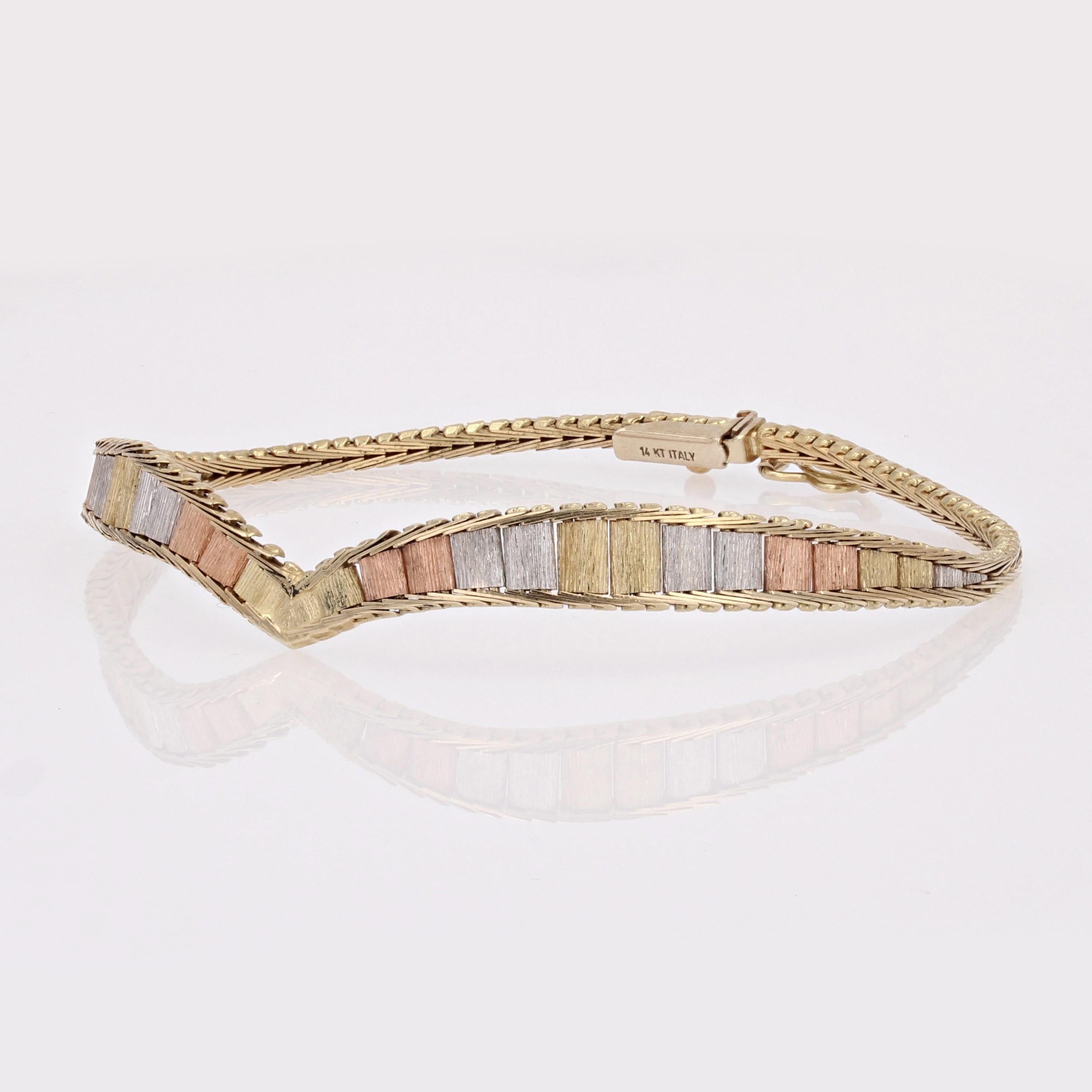 Modern Second Hand 14 Karat Yellow Rose Grey Gold Bracelet In Excellent Condition For Sale In Poitiers, FR