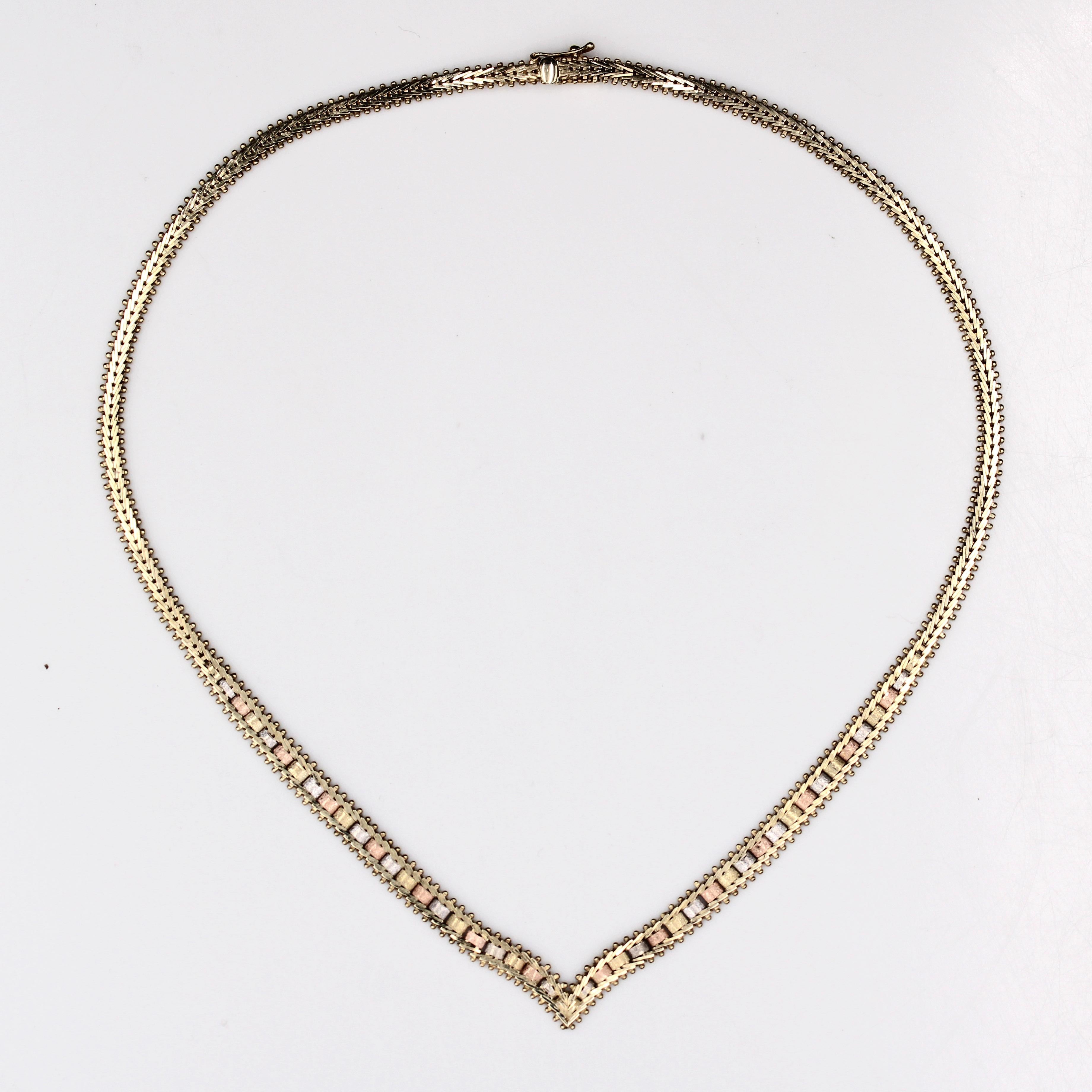 Modern Second Hand 14 Karat Yellow Rose Grey Gold Necklace In Excellent Condition For Sale In Poitiers, FR