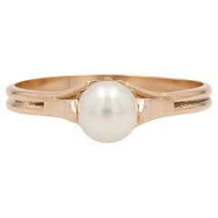 Bague solitaire moderne d'occasion en or jaune 18 carats avec perles de culture