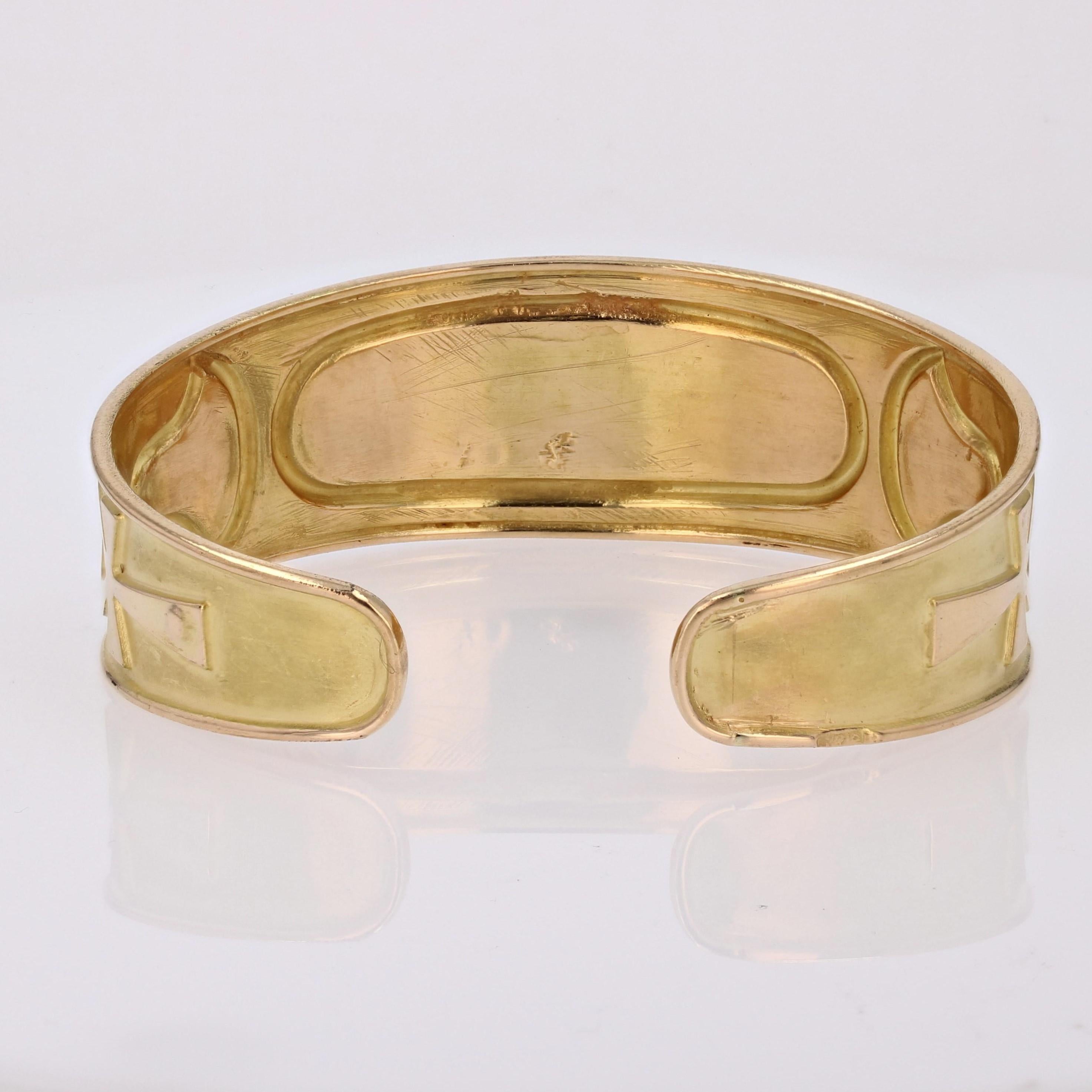 Moderner zweiter Hand-Armreif aus 18 Karat Gelbgold mit ägyptischem Muster 3