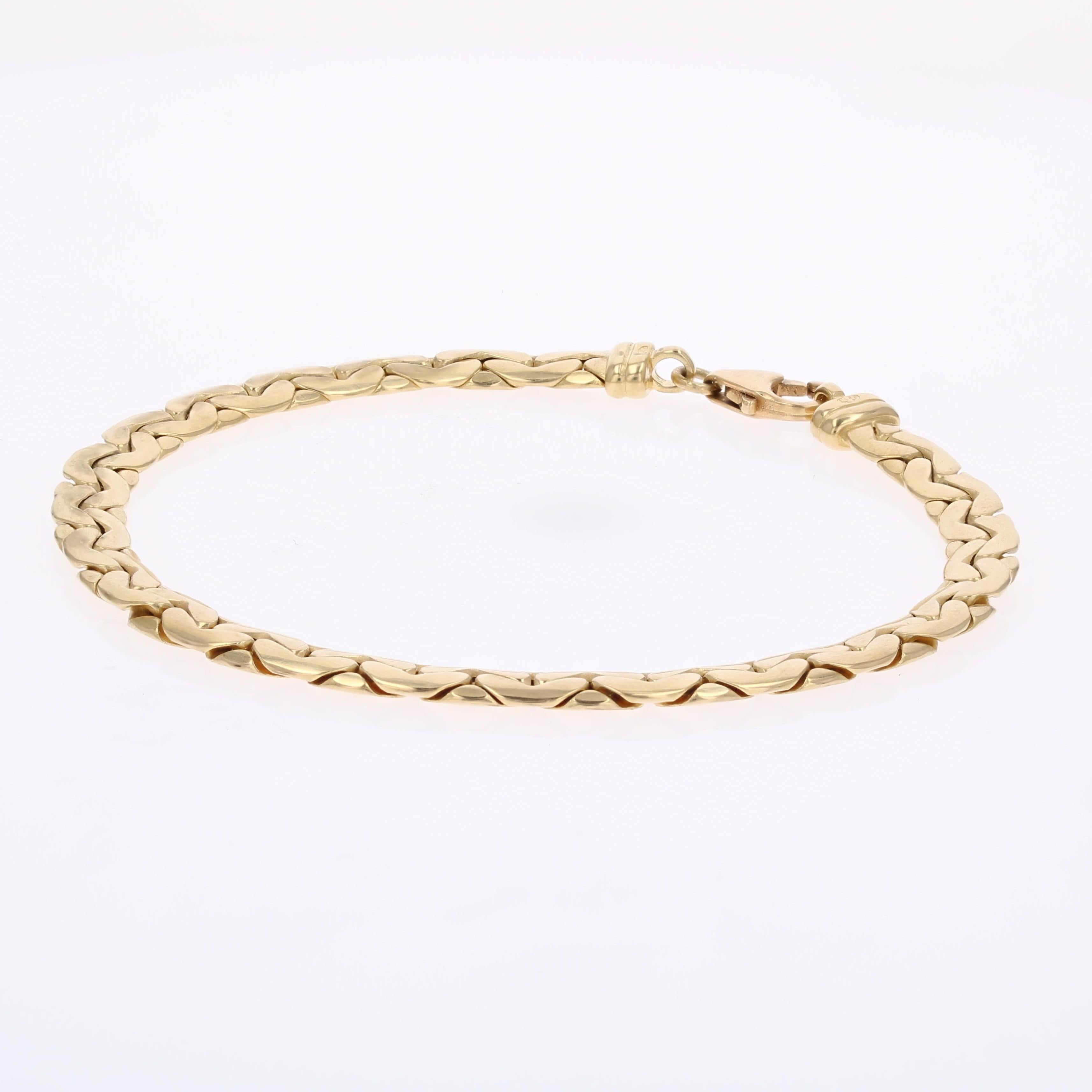 Pulsera moderna de segunda mano de malla plana de oro amarillo de 18 quilates en Excelente estado para la venta en Poitiers, FR