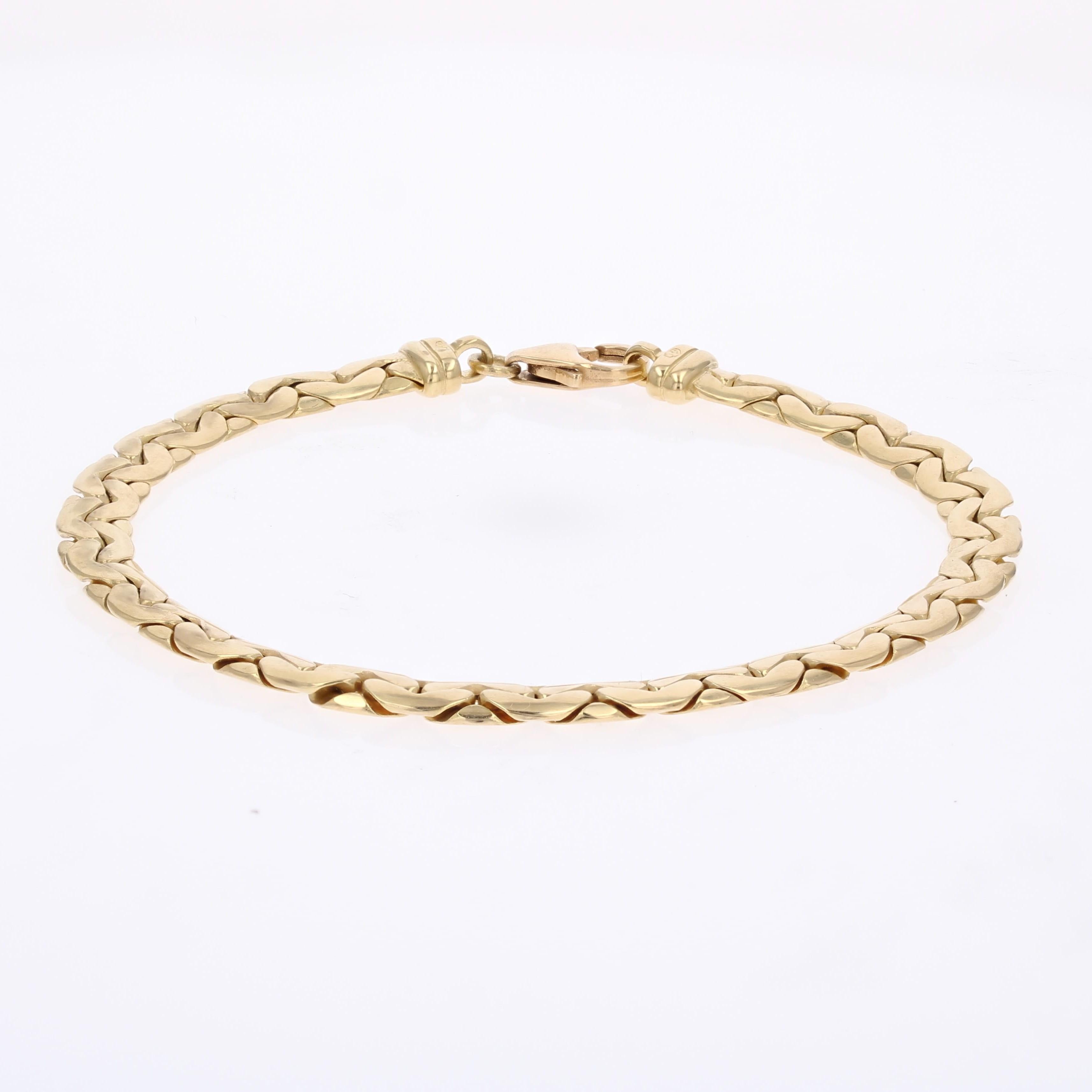 Pulsera moderna de segunda mano de malla plana de oro amarillo de 18 quilates en venta 3
