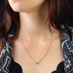 Moderne Second-Hand-Halskette aus 18-karätigem Gelbgold mit Granat, Topas und Peridot