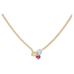 Moderne Second-Hand-Halskette aus 18-karätigem Gelbgold mit Granat, Topas und Peridot