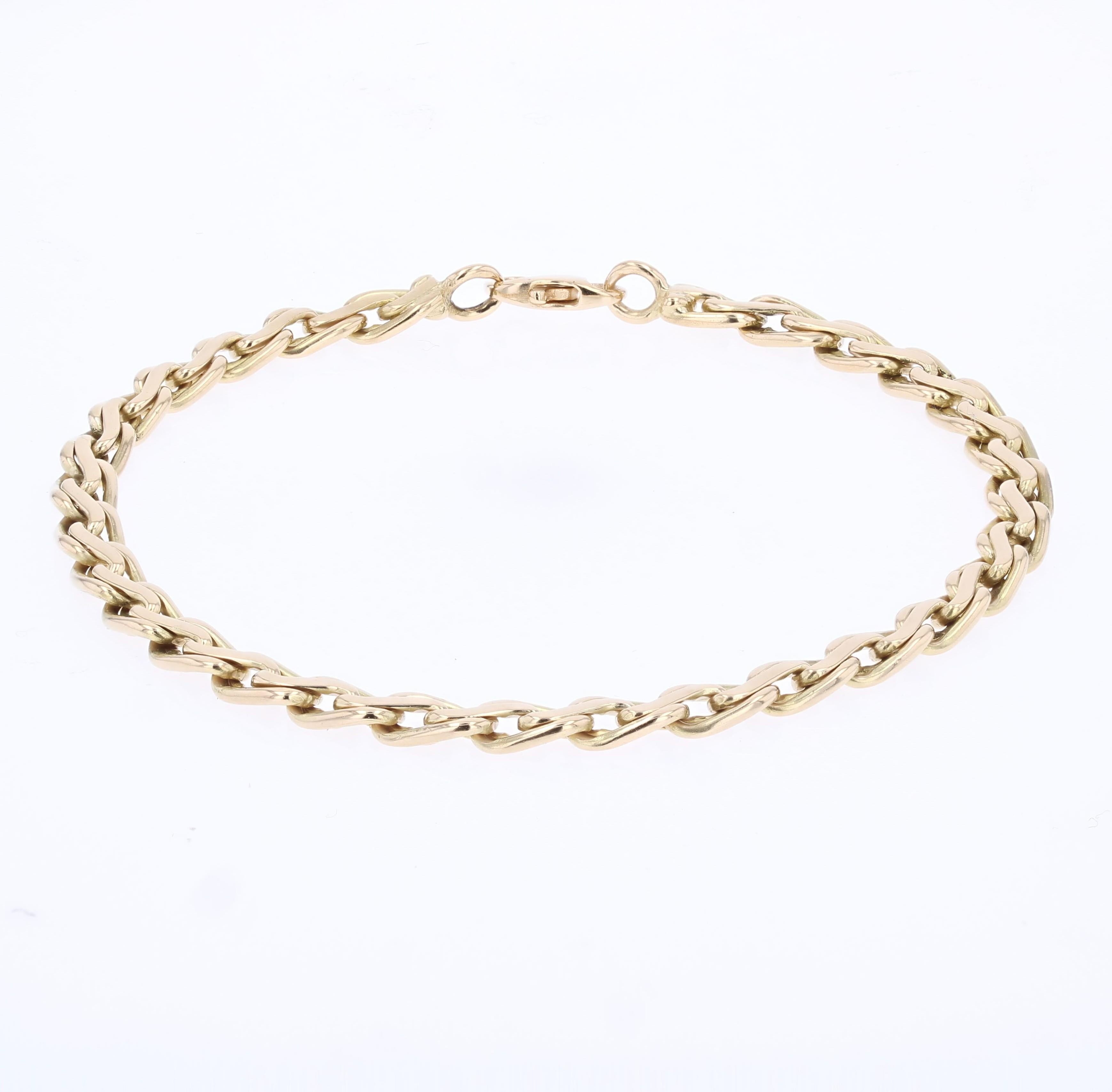 Women's Modern Second-Hand 18 Karat Yellow Gold Oval Twisted Links Bracelet For Sale