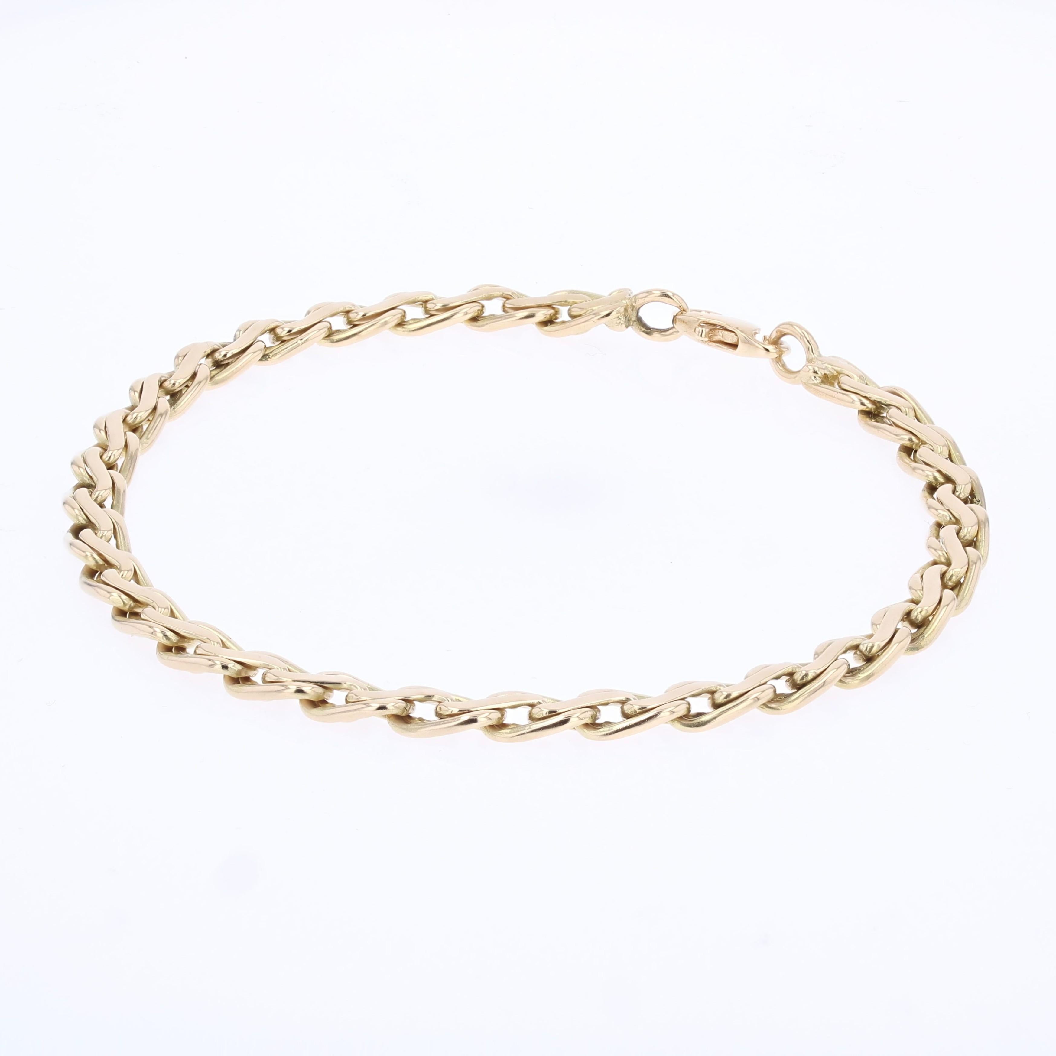 Modern Second-Hand 18 Karat Yellow Gold Oval Twisted Links Bracelet For Sale 1