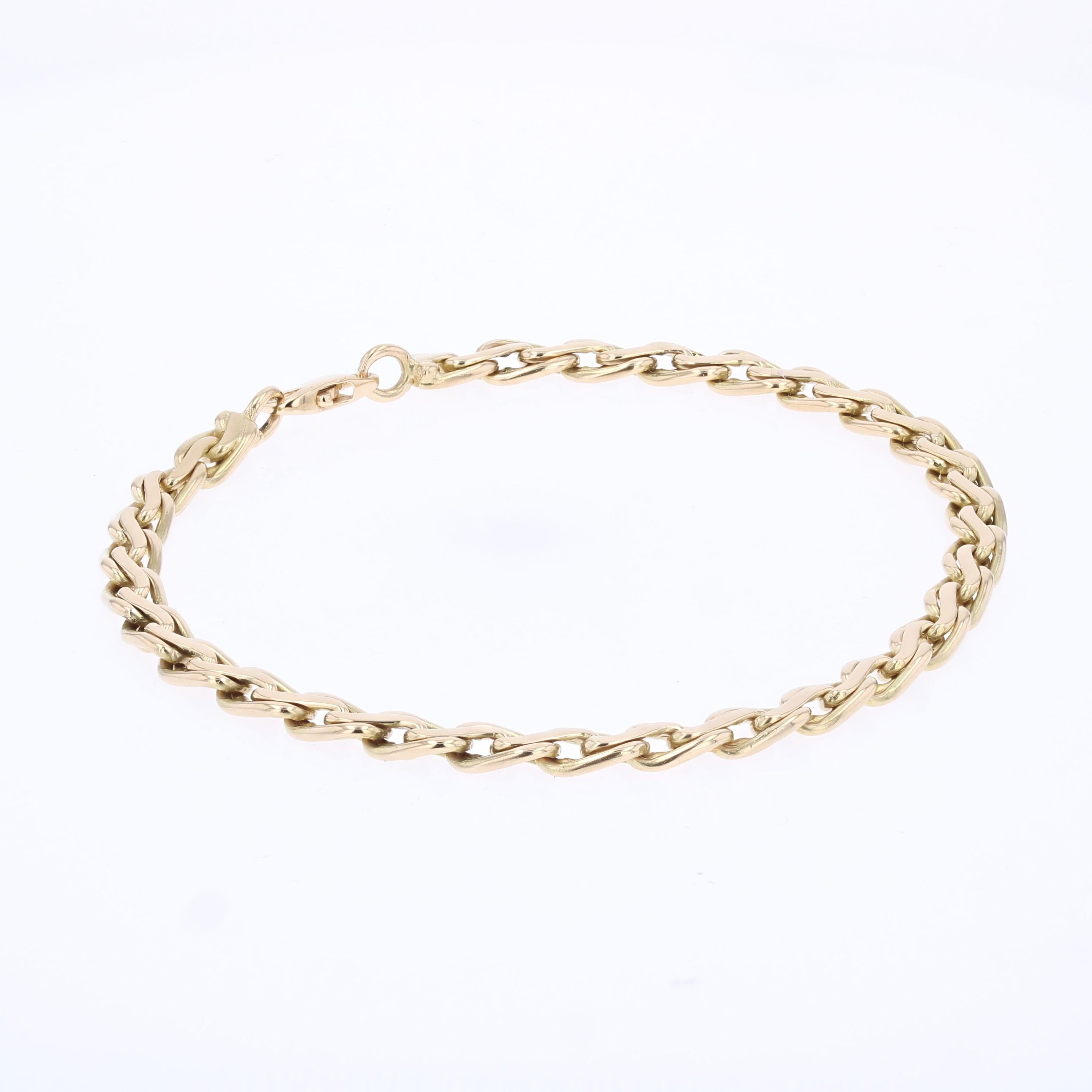 Modern Second-Hand 18 Karat Yellow Gold Oval Twisted Links Bracelet For Sale 4
