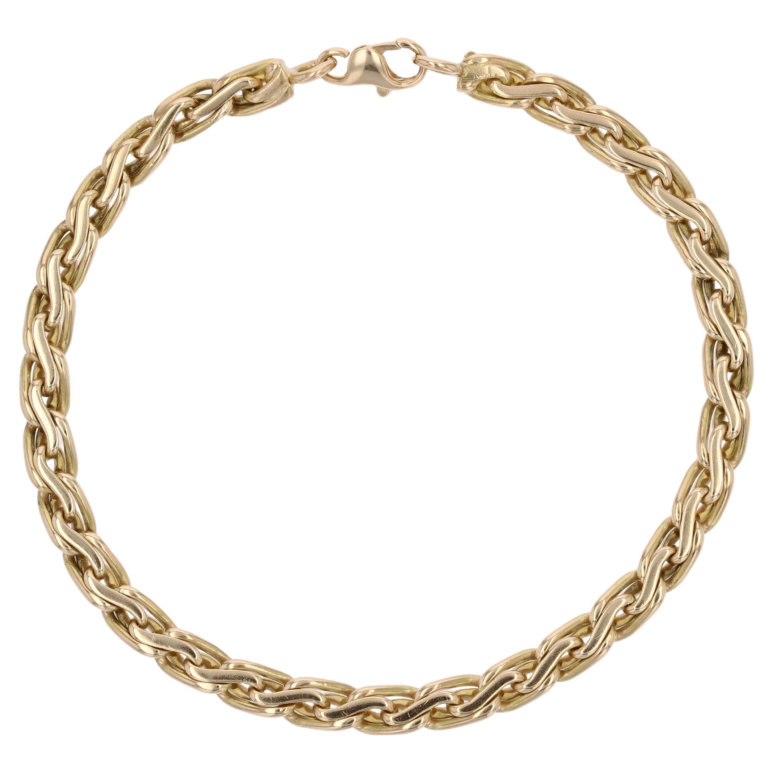 Modern Second-Hand 18 Karat Yellow Gold Oval Twisted Links Bracelet For Sale