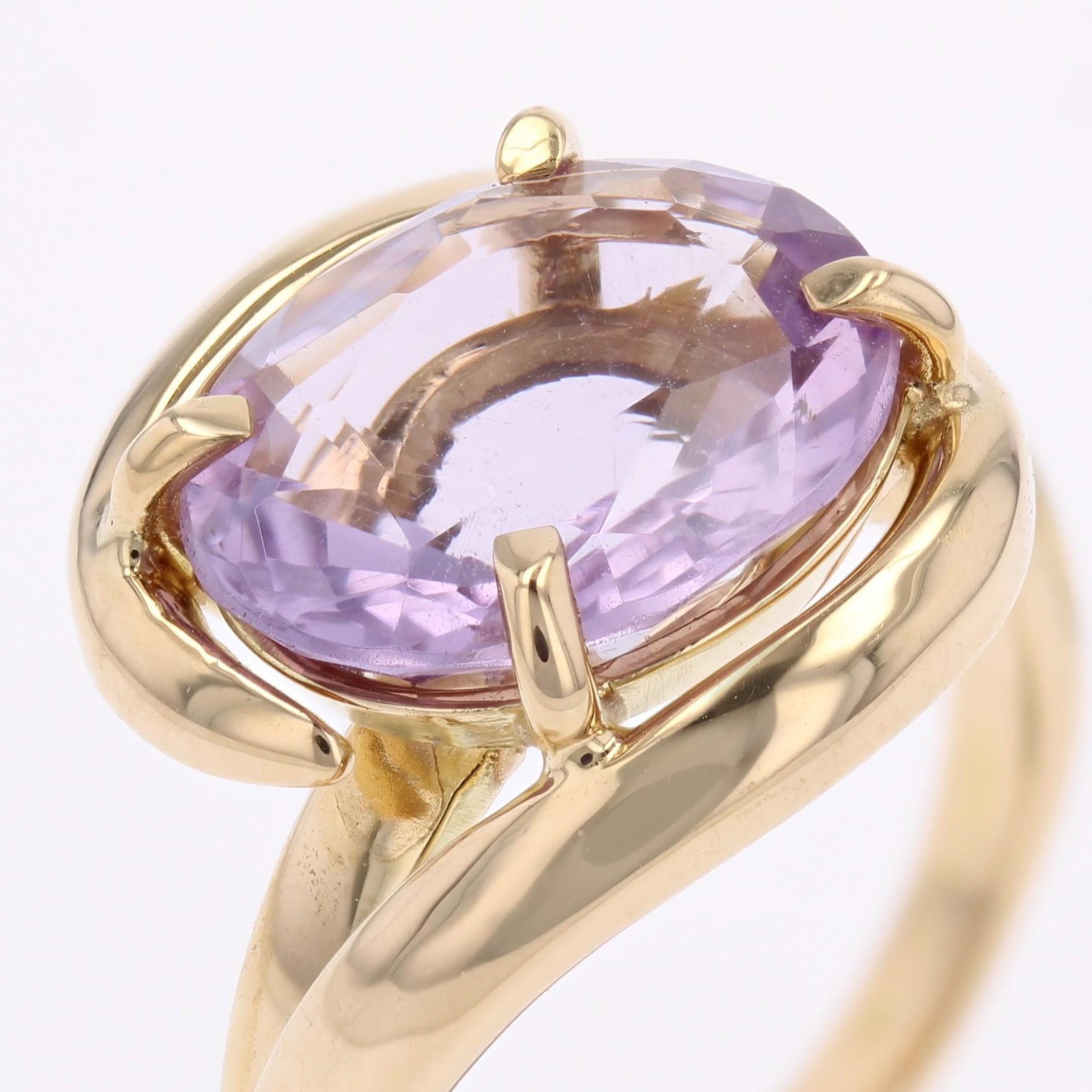 Moderner Second-Hand Amethyst 18 Karat Gelbgold Swirl Ring im Angebot 6