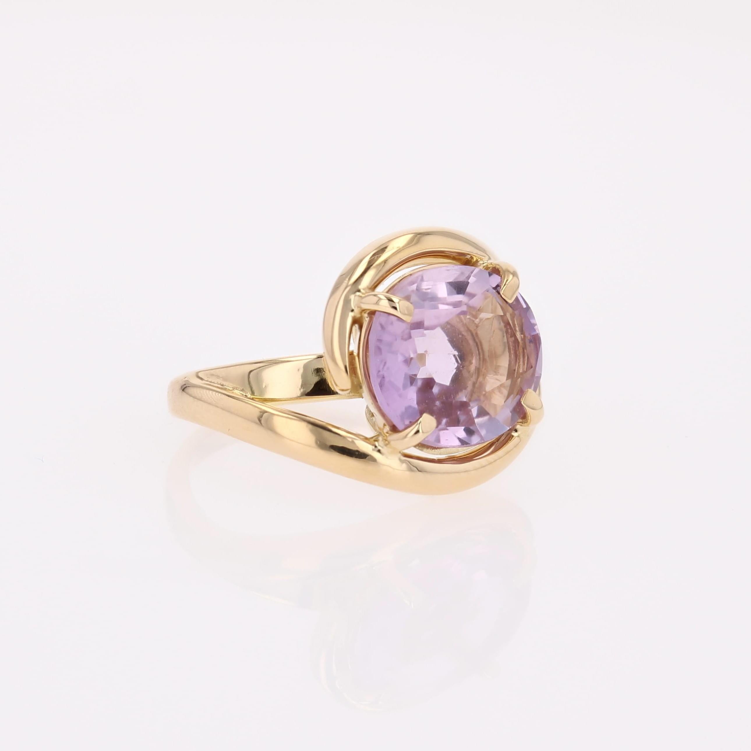 Moderner Second-Hand Amethyst 18 Karat Gelbgold Swirl Ring im Angebot 7