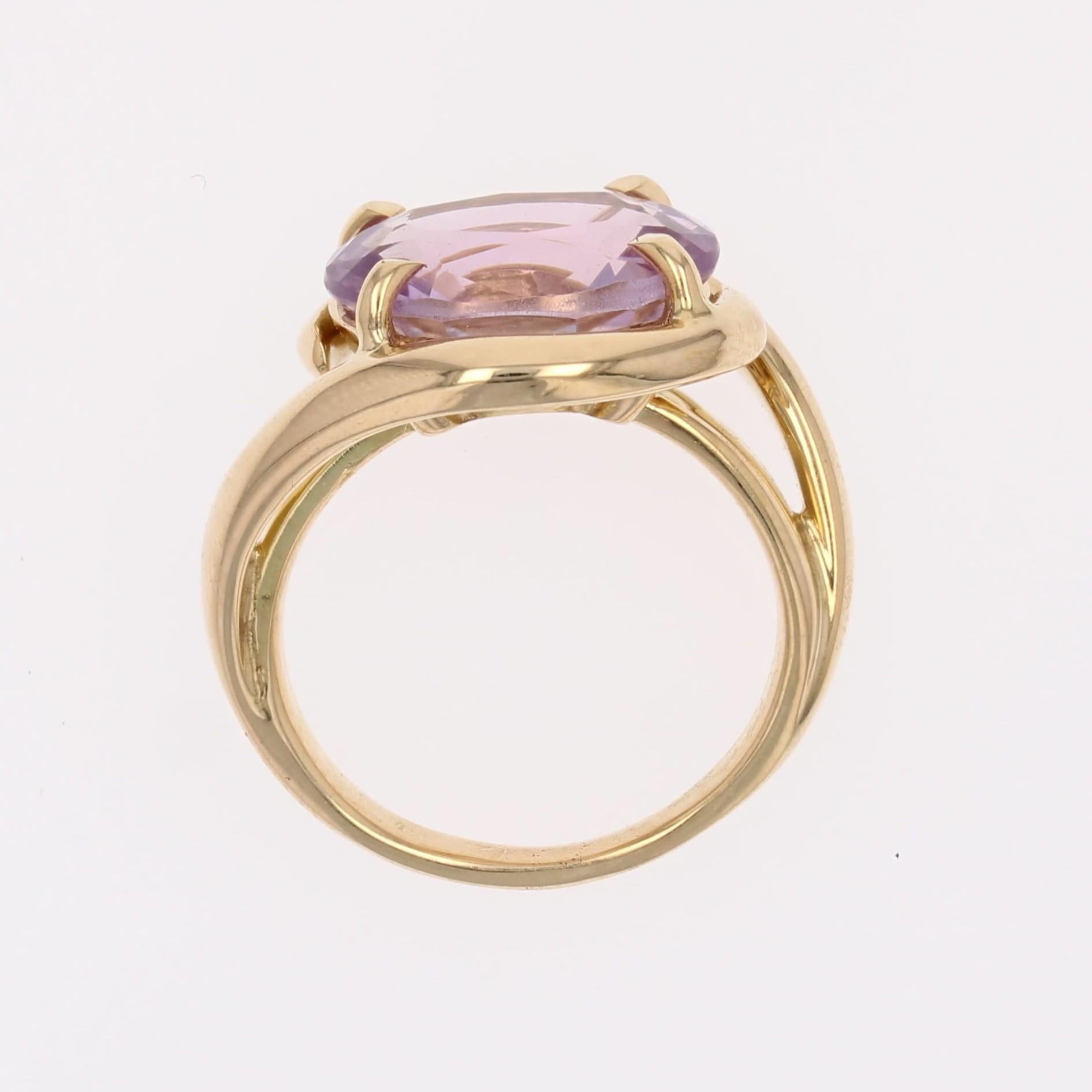 Moderner Second-Hand Amethyst 18 Karat Gelbgold Swirl Ring im Angebot 10