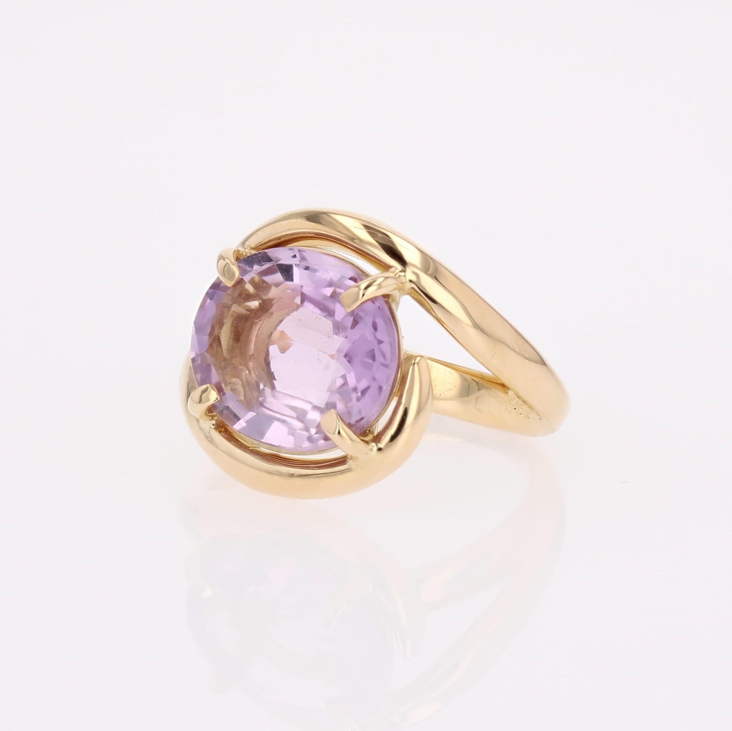 Moderner Second-Hand Amethyst 18 Karat Gelbgold Swirl Ring im Angebot 3