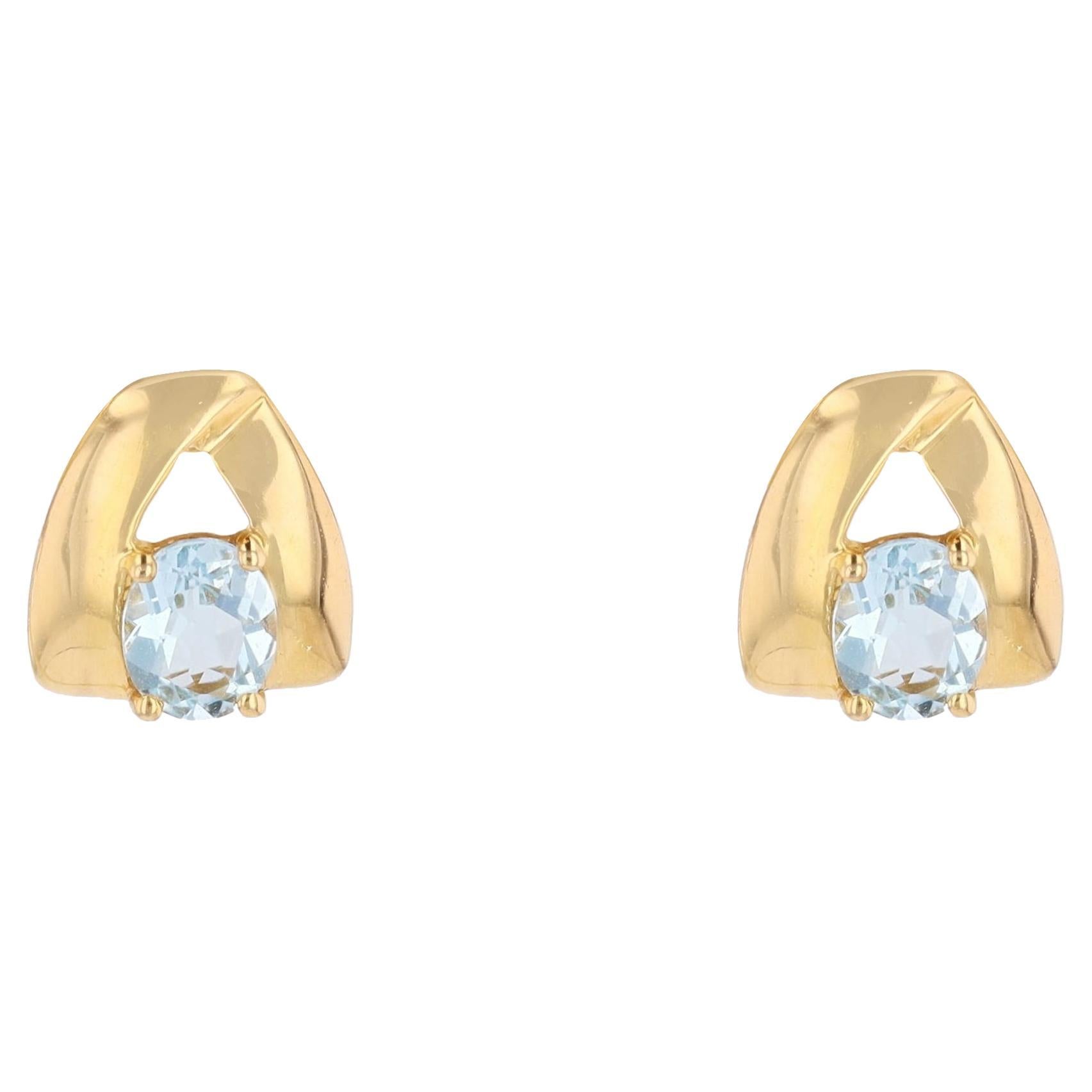 Modern Second Hand Aquamarine 18 Karat Yellow Gold Stud Earrings