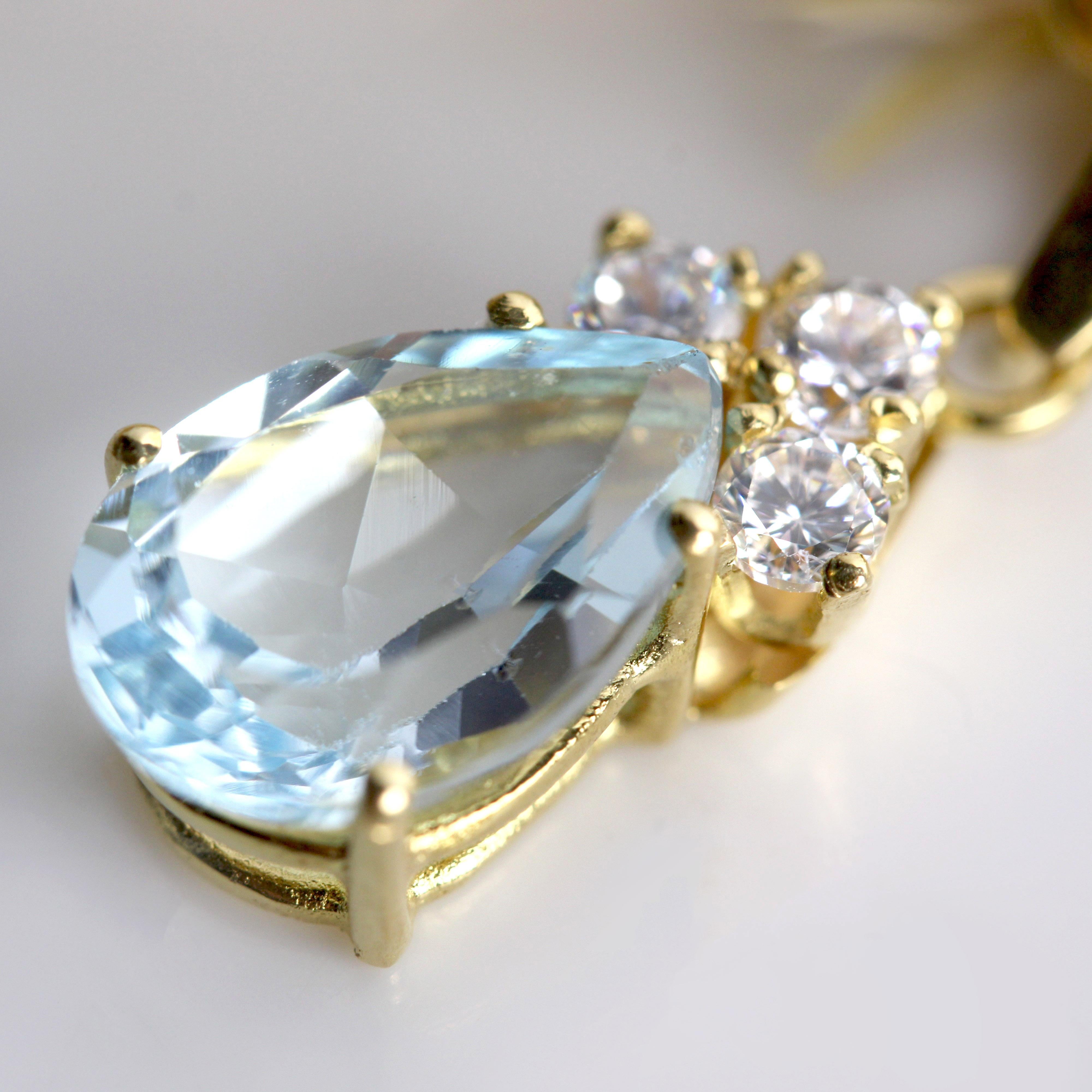 Modern Second-Hand Aquamarine Diamonds 18 Karat Yellow Gold Pendant Necklace For Sale 6