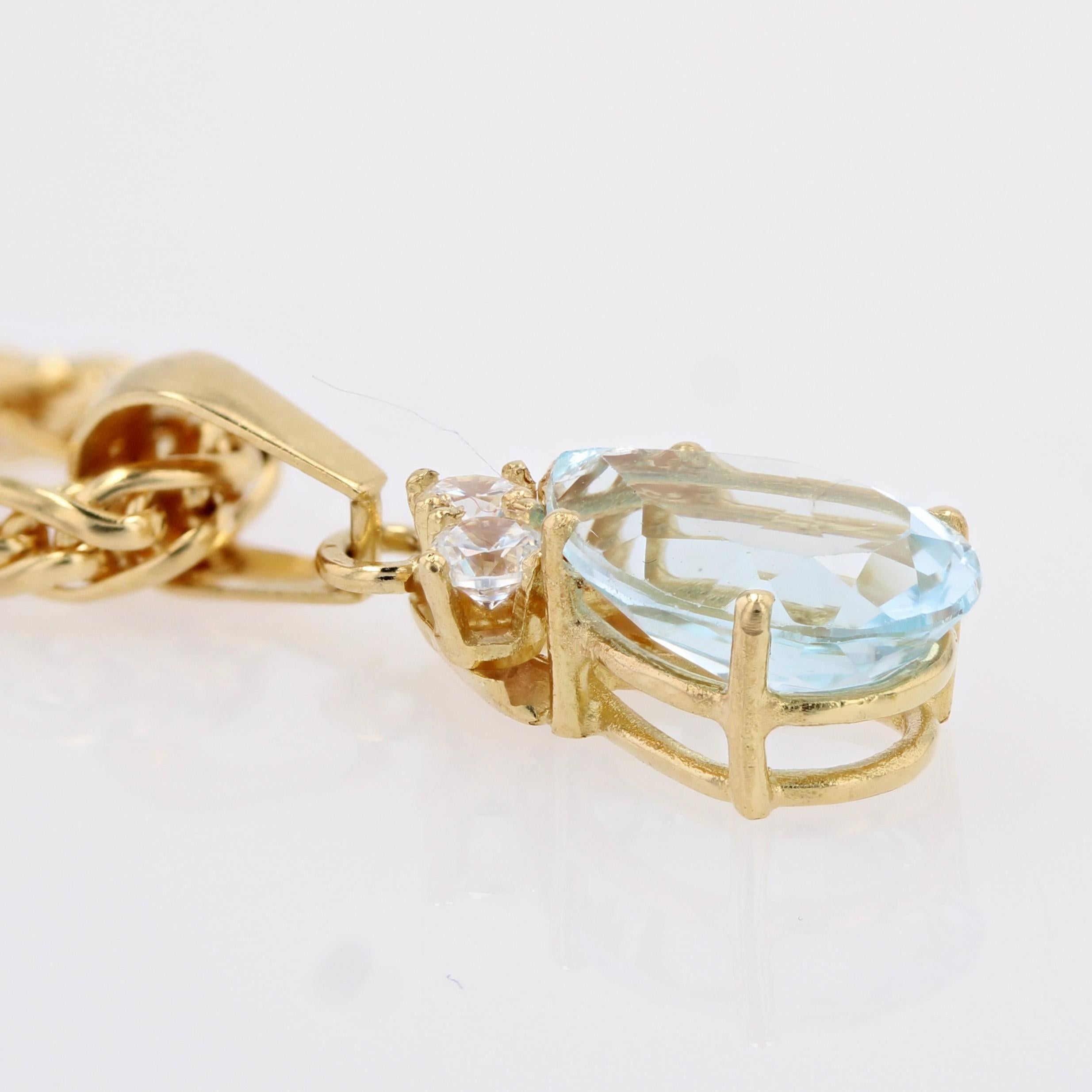 Modern Second-Hand Aquamarine Diamonds 18 Karat Yellow Gold Pendant Necklace In Excellent Condition For Sale In Poitiers, FR